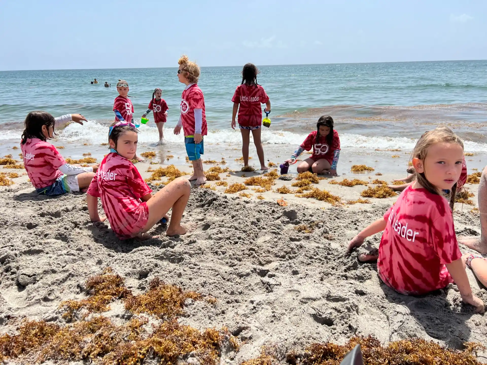 a group of children playing on the beach