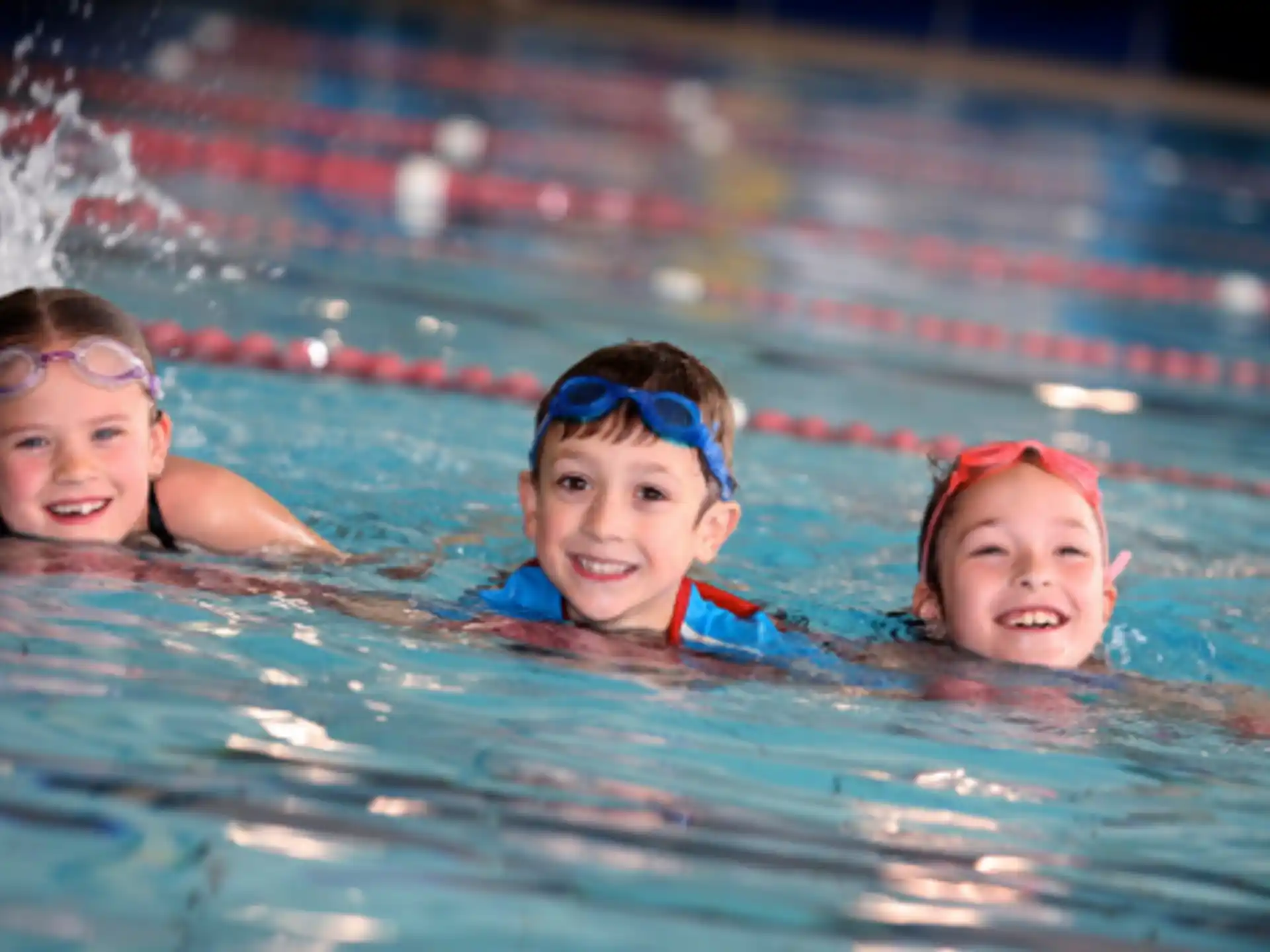 a group of children swimming in a pool