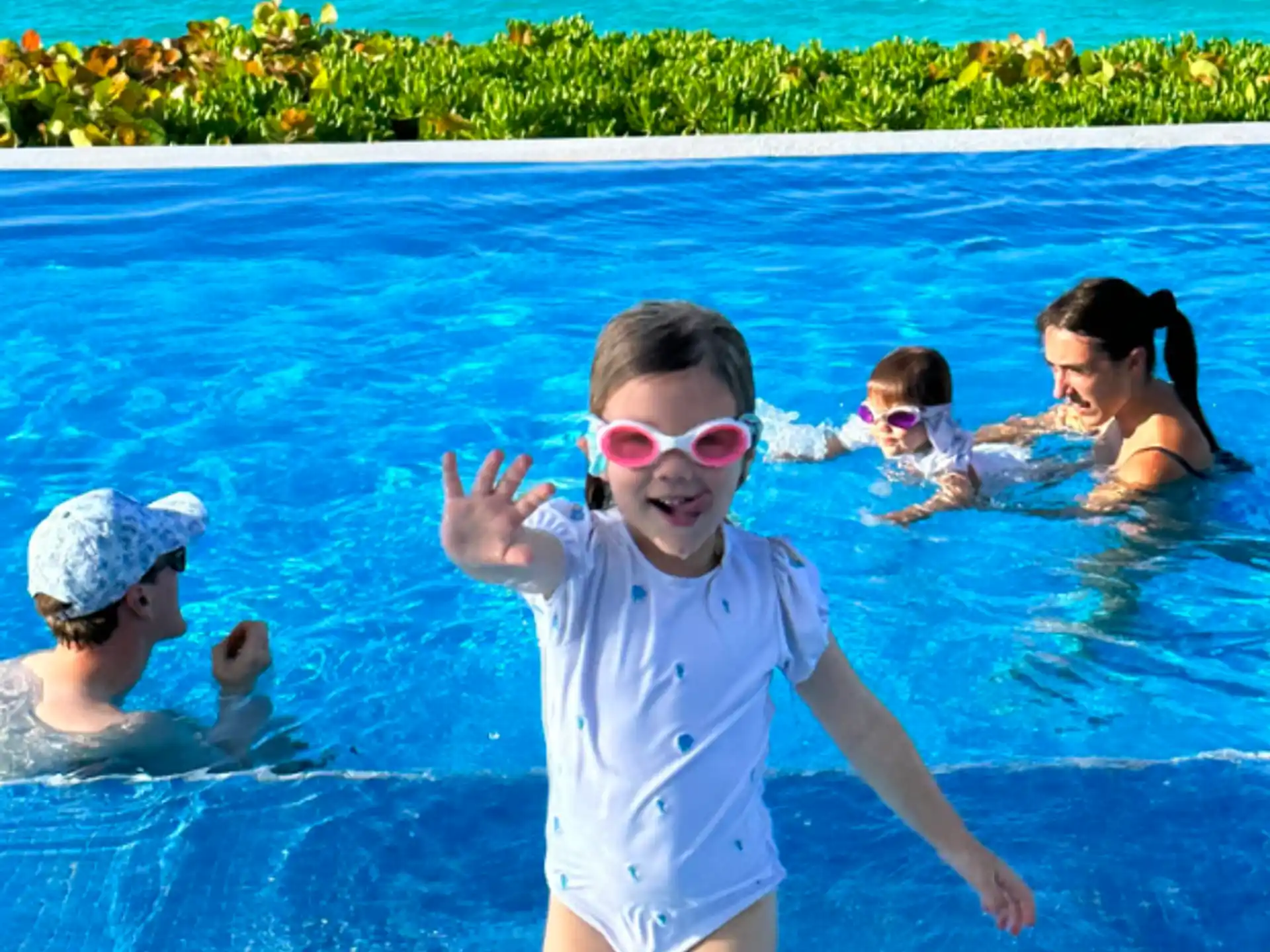 a boy in a pool