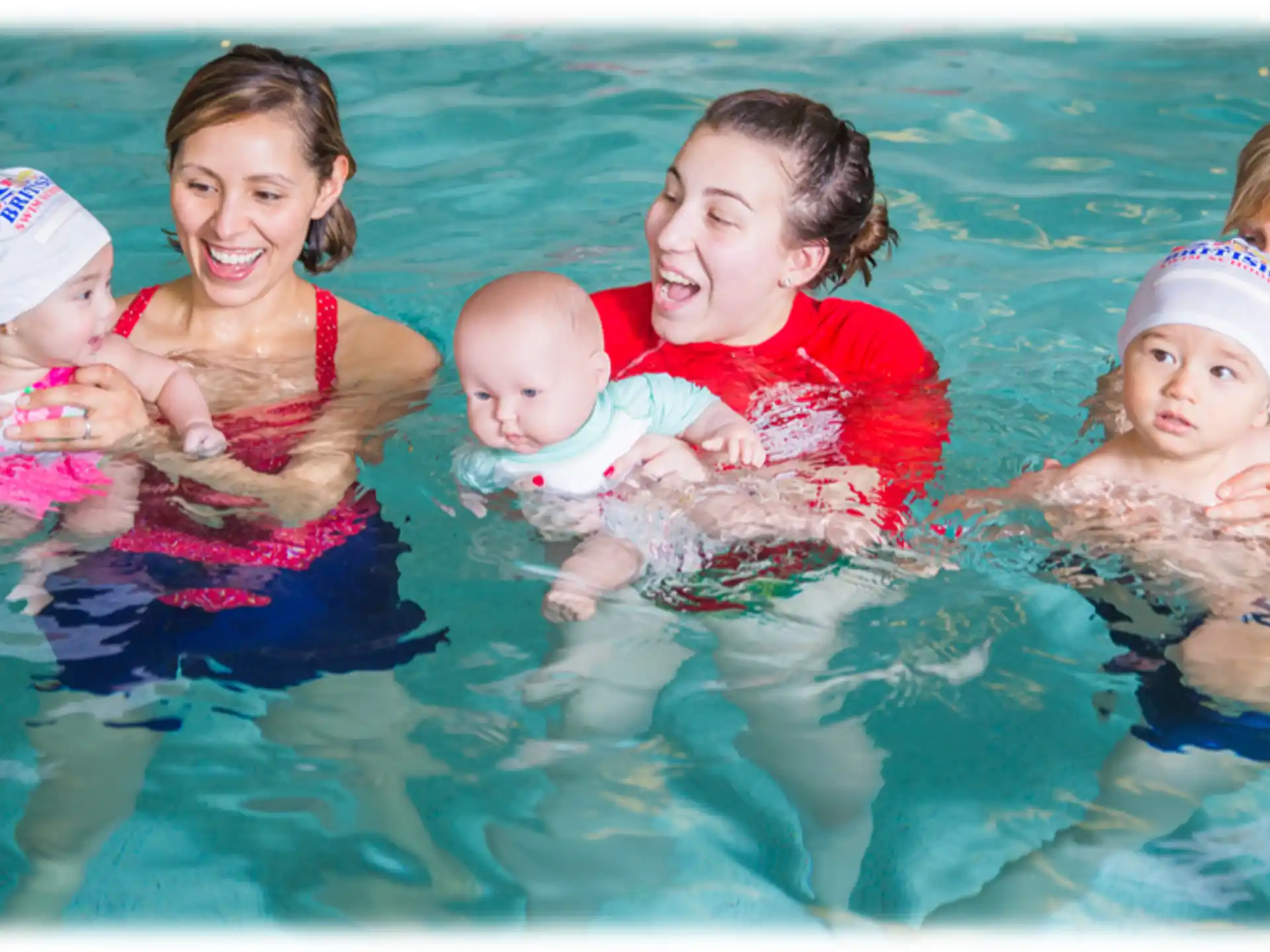 a group of people in a pool