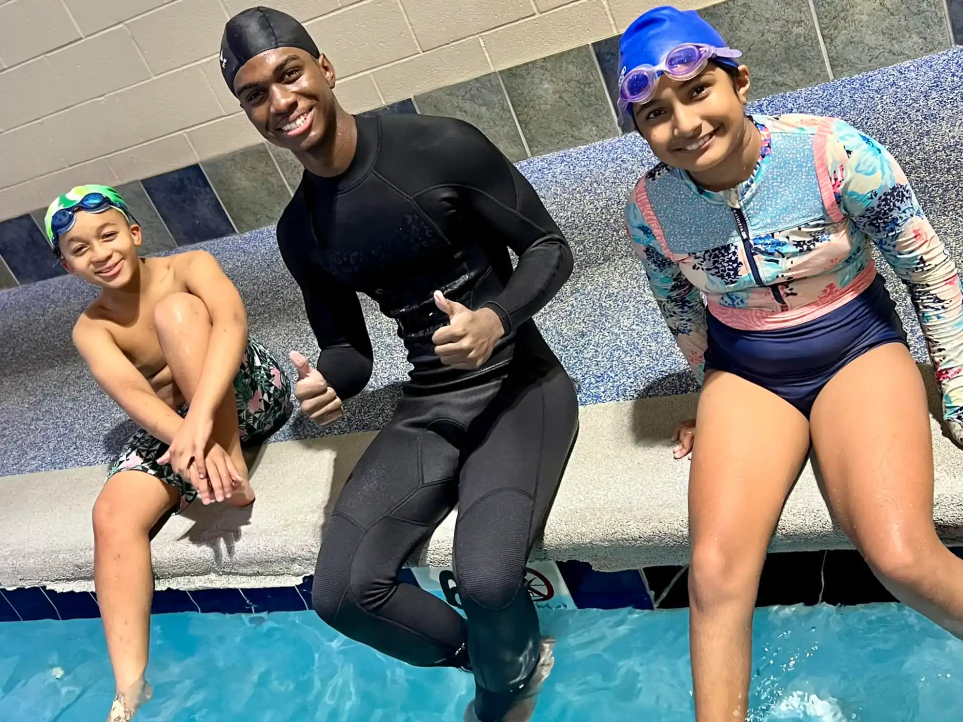 a group of people in a pool