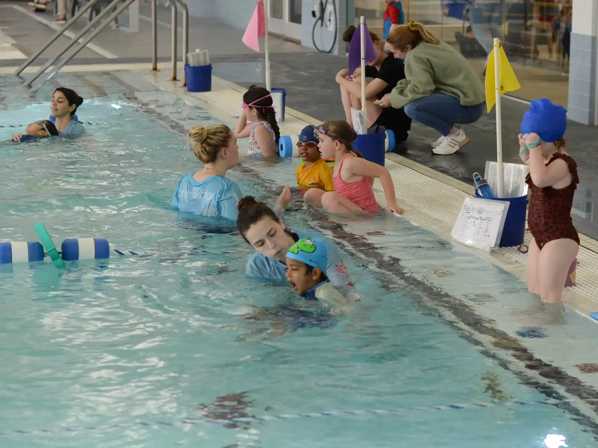 a group of people in a pool