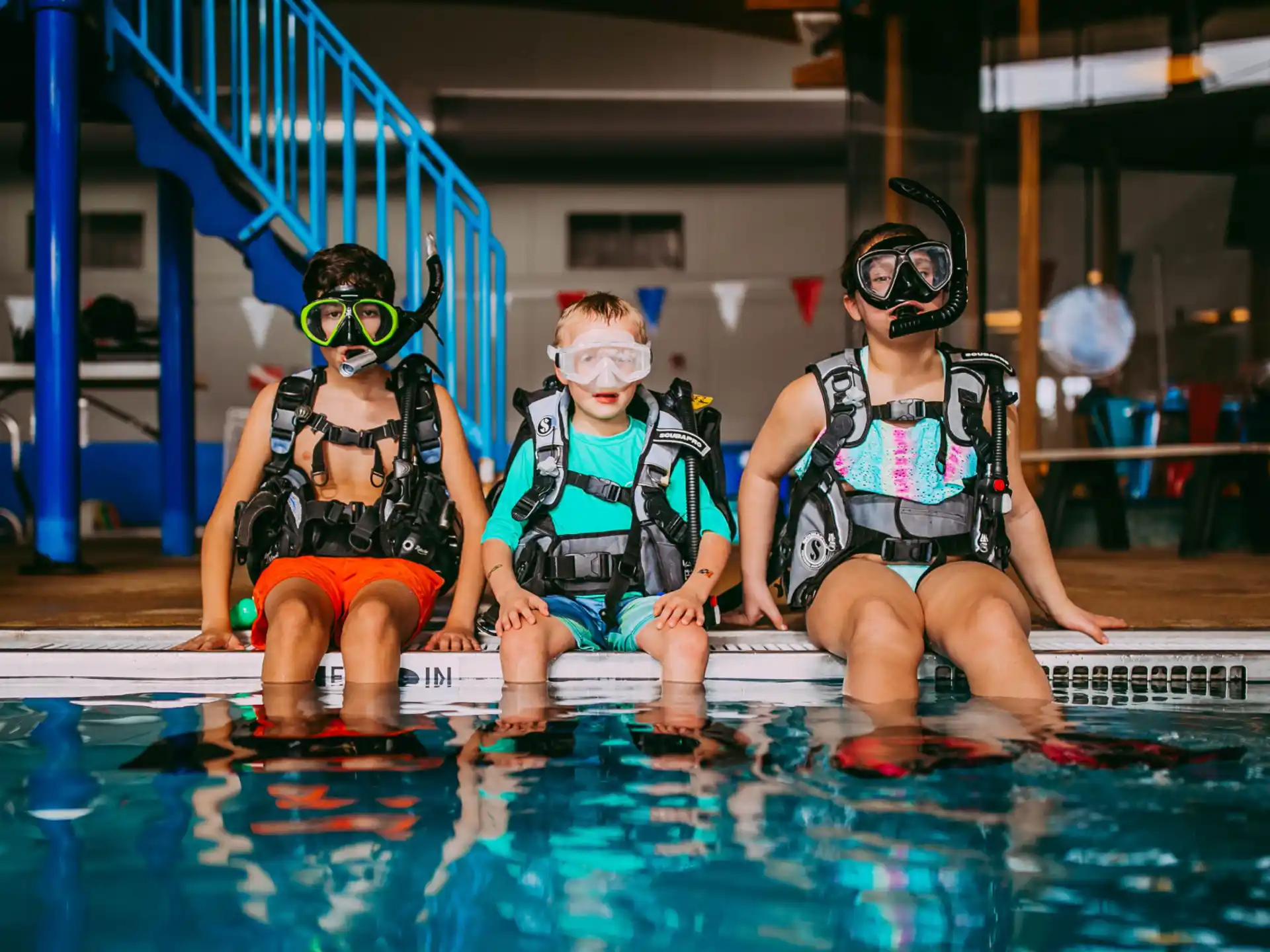 a group of people in a pool