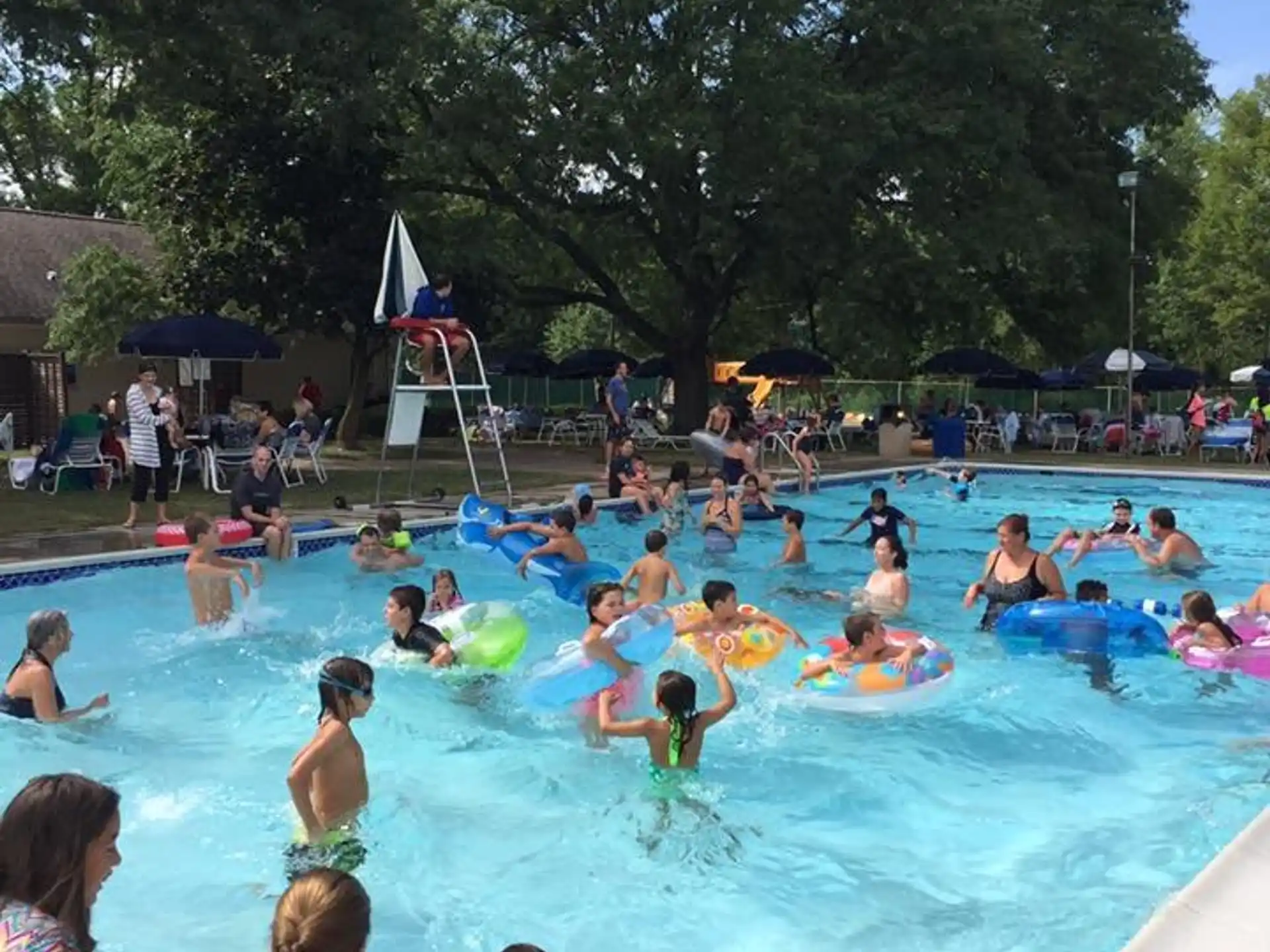 a group of people in a pool
