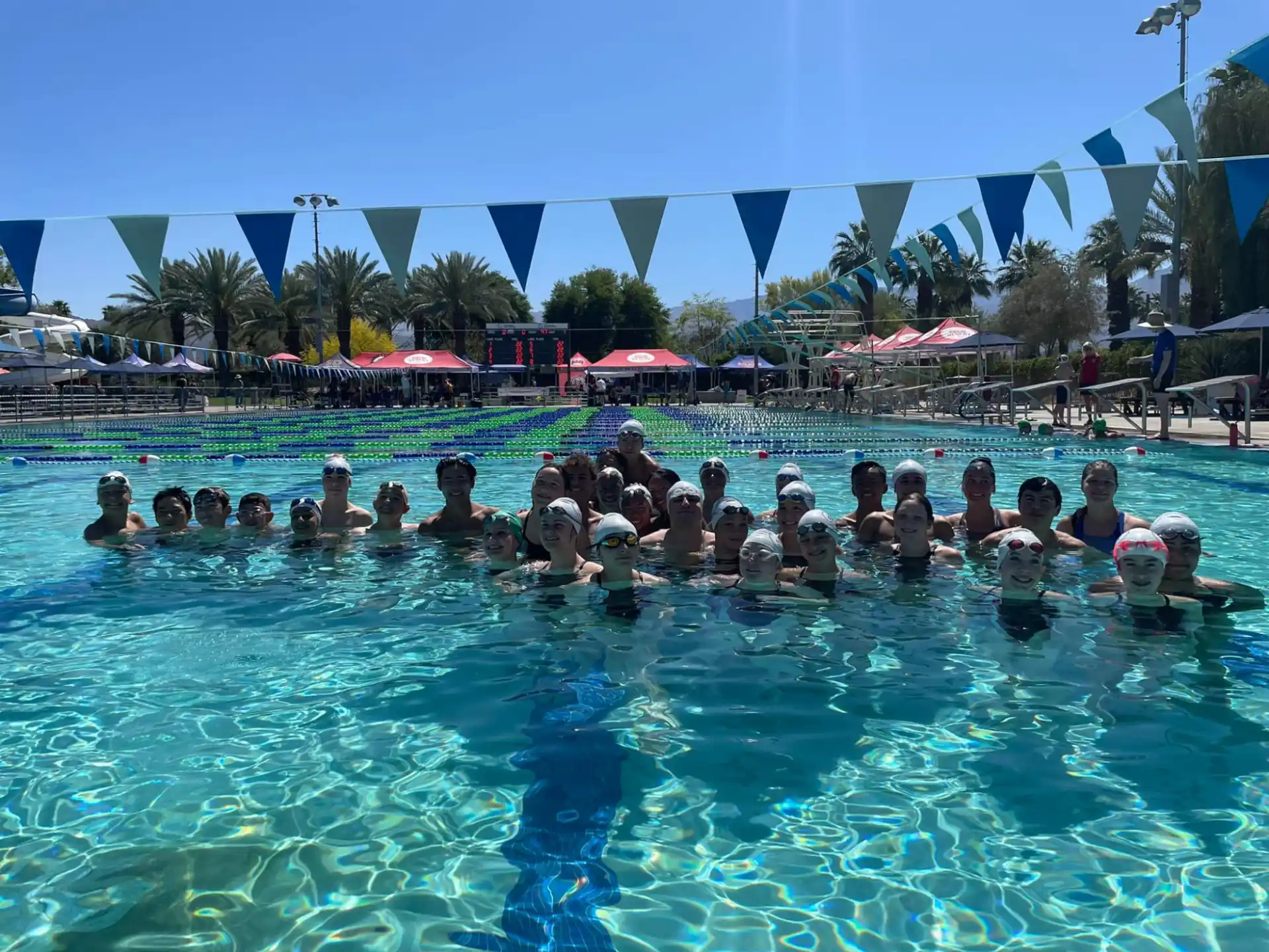 a group of people in a pool
