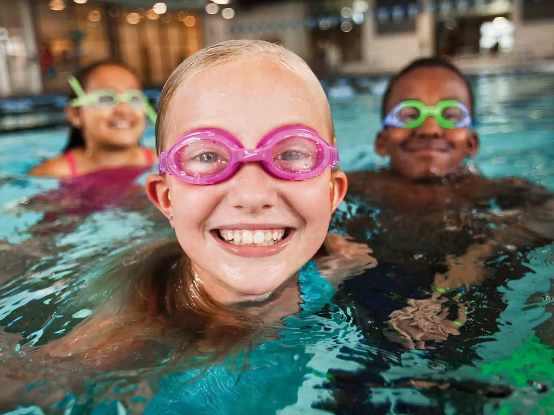 a group of people in a pool