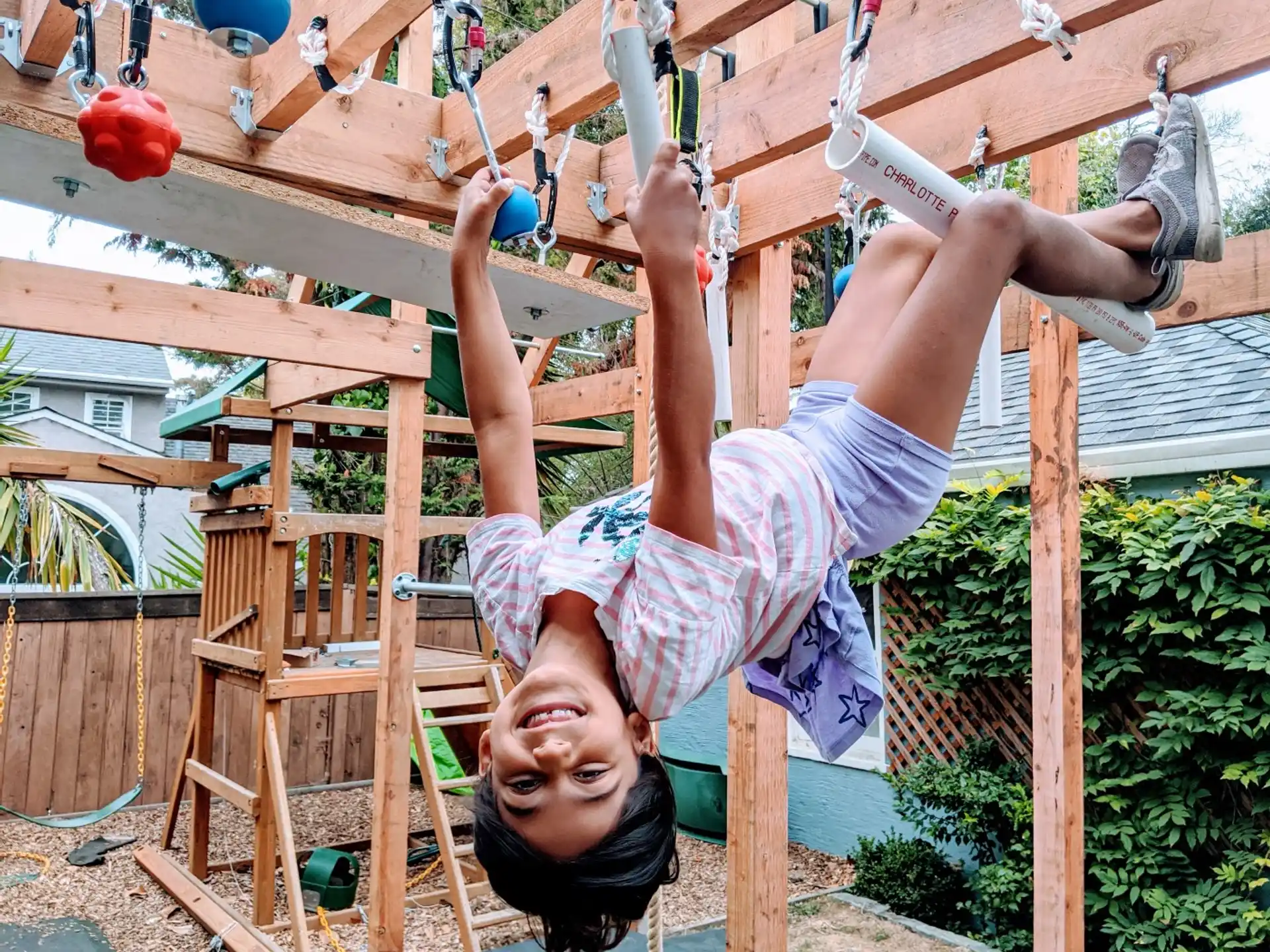 a boy from a wooden structure