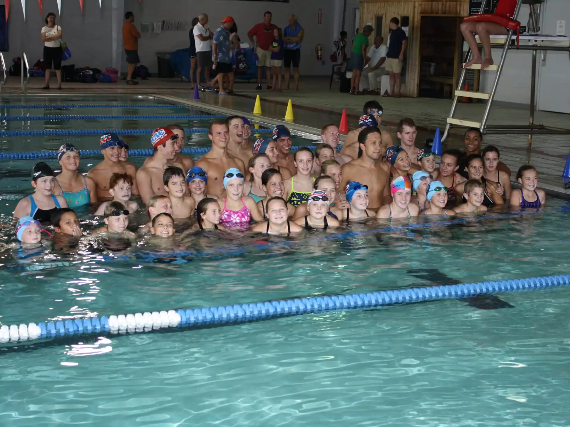 a group of people in a pool
