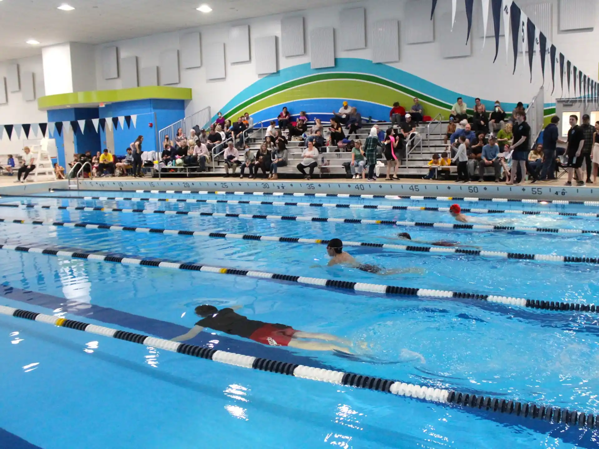 a group of people in a swimming pool