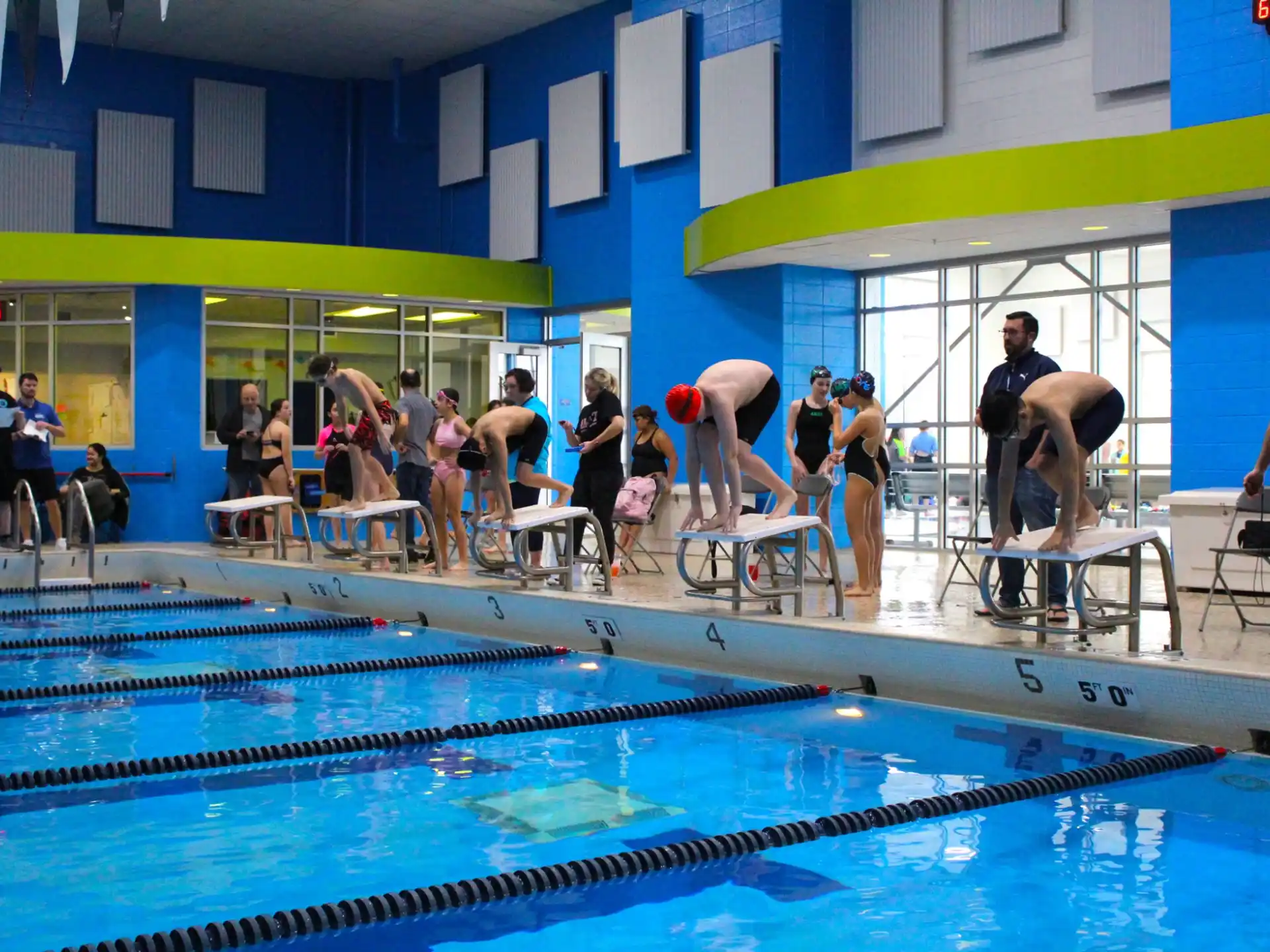 a group of people in a swimming pool