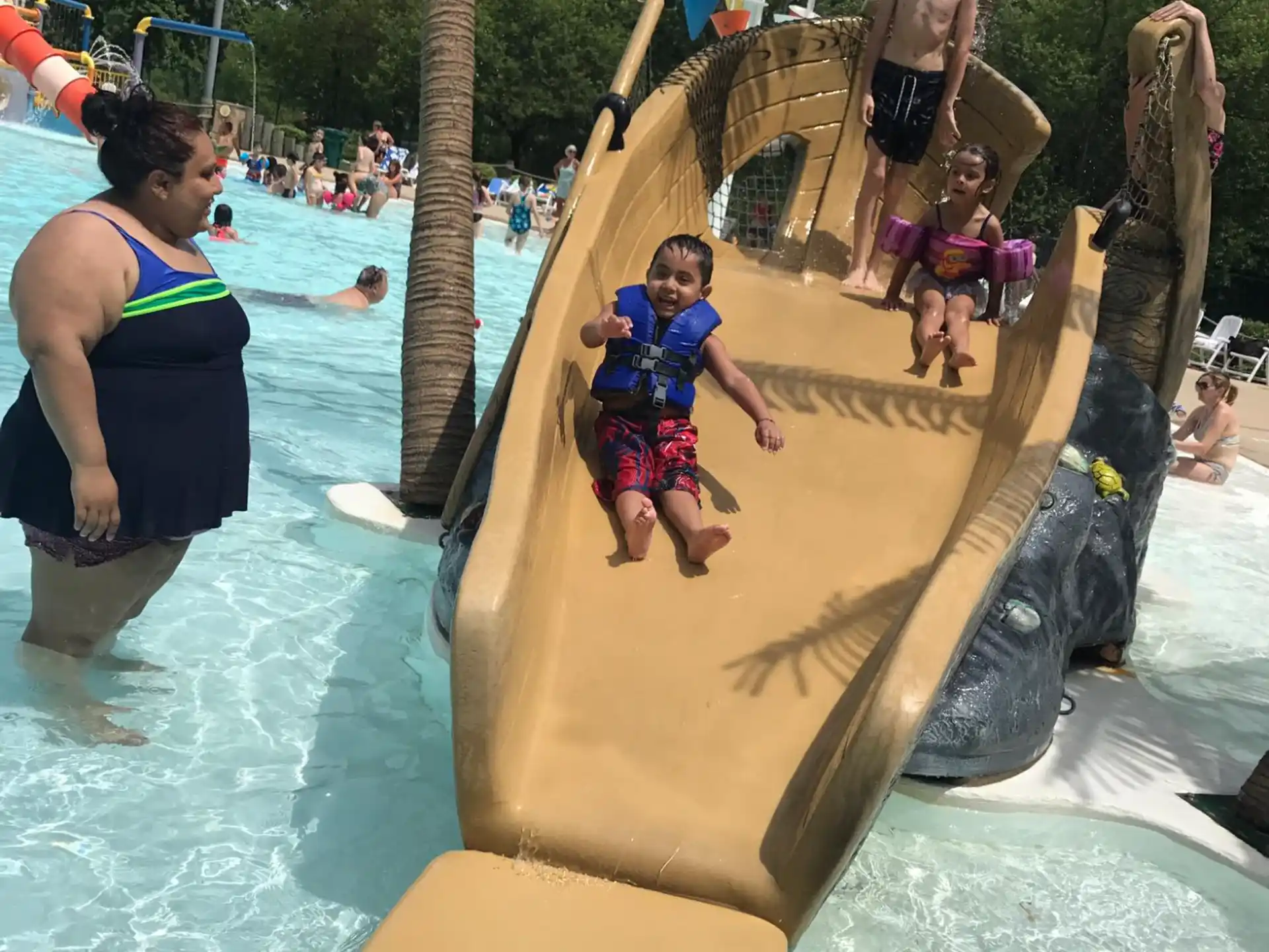 a group of people at a water park