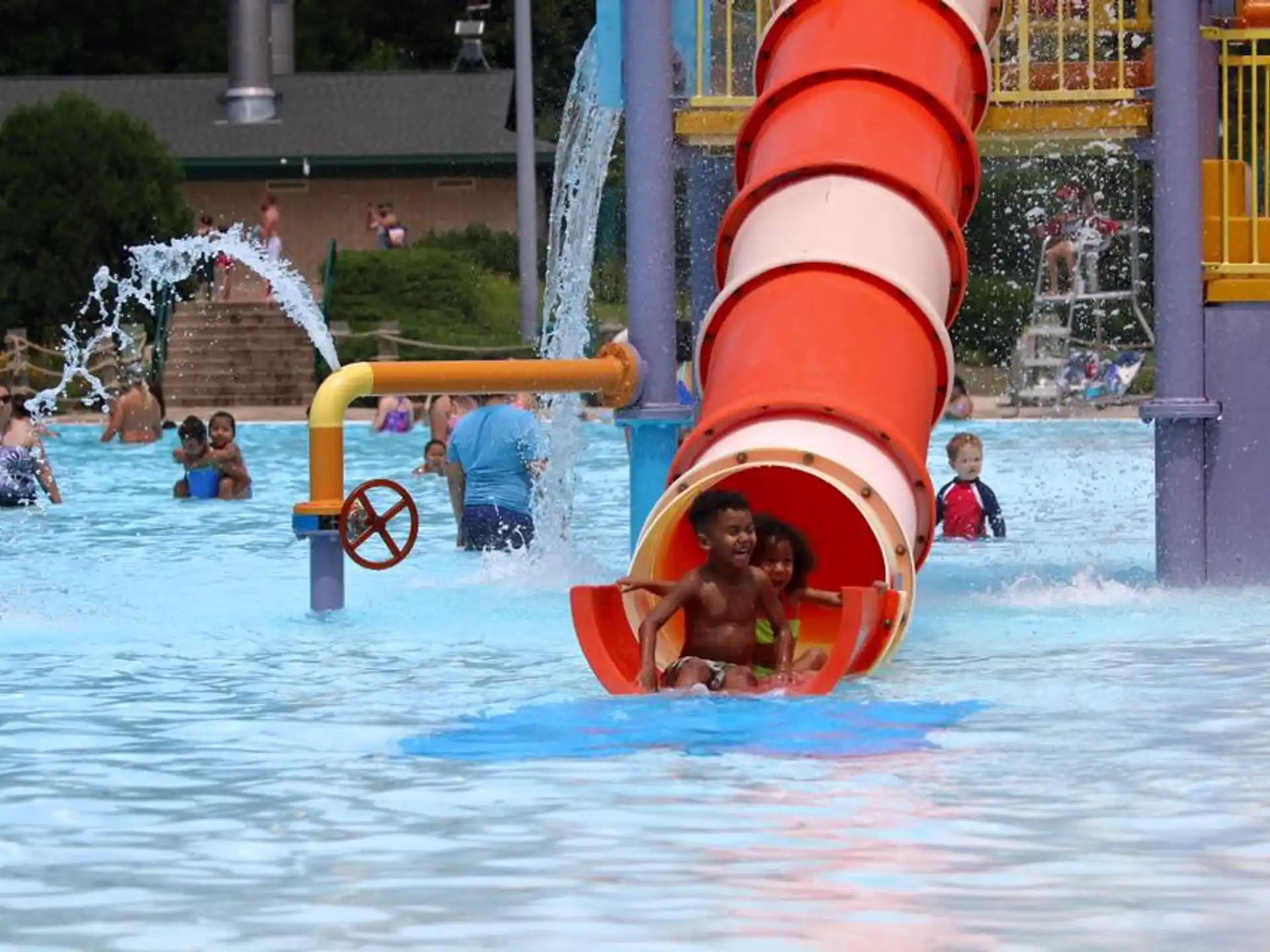 a group of people in a pool