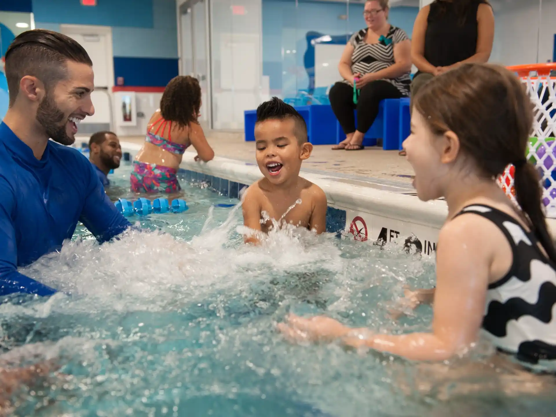 a group of people in a pool