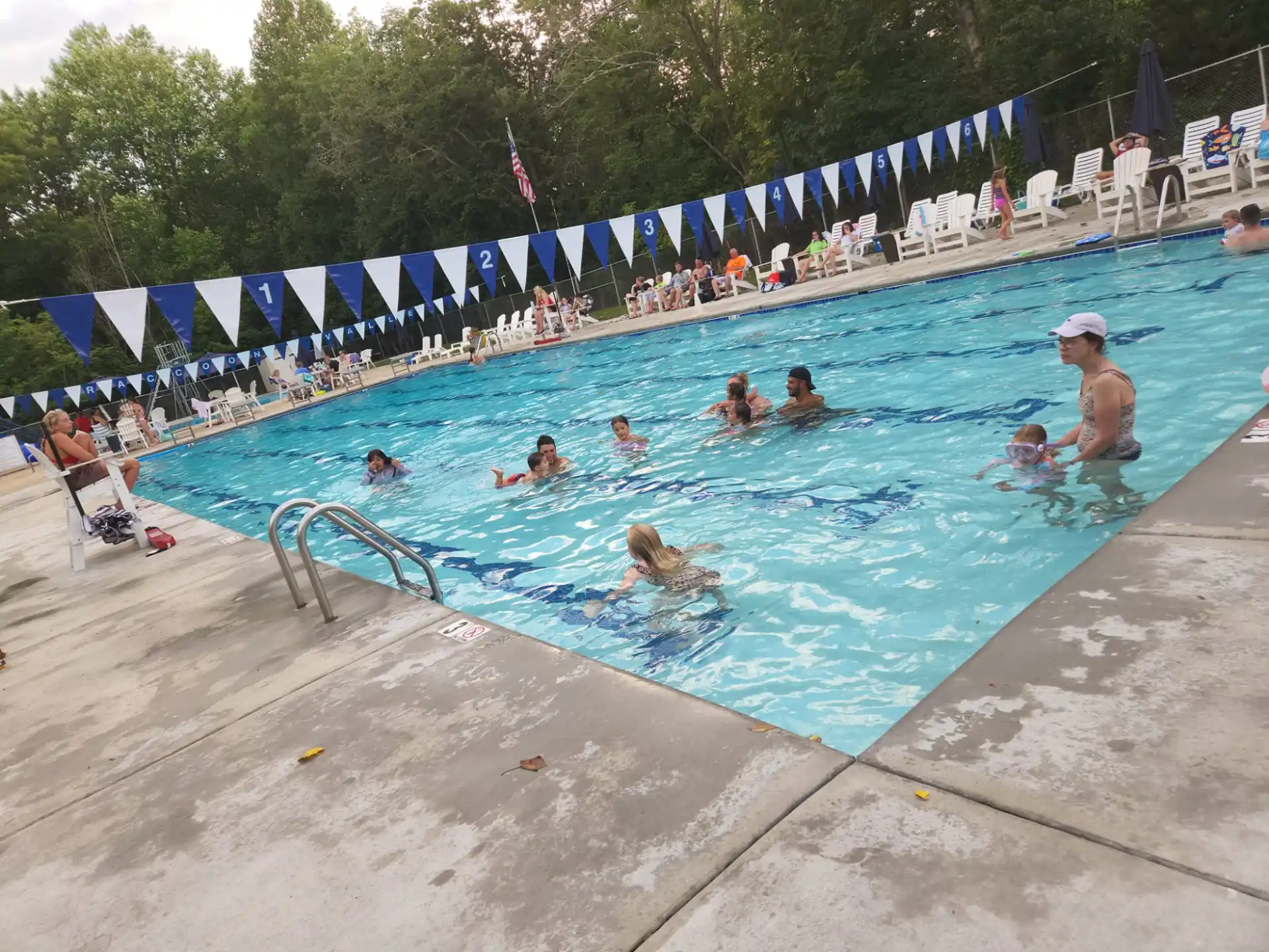 a group of people in a pool