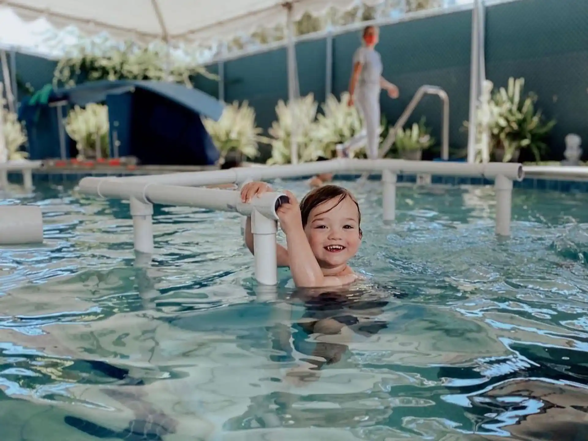 a woman in a pool