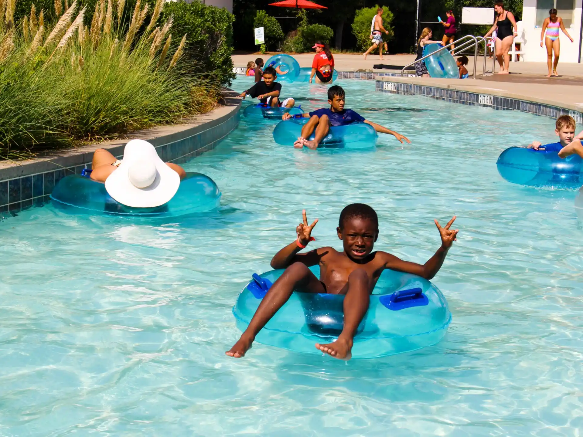 a group of people in a pool