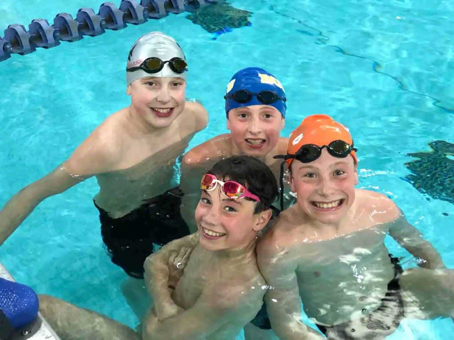 a group of people in a pool