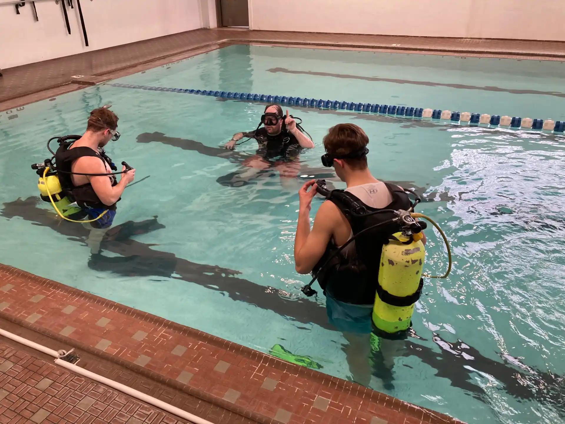 a group of people in a pool