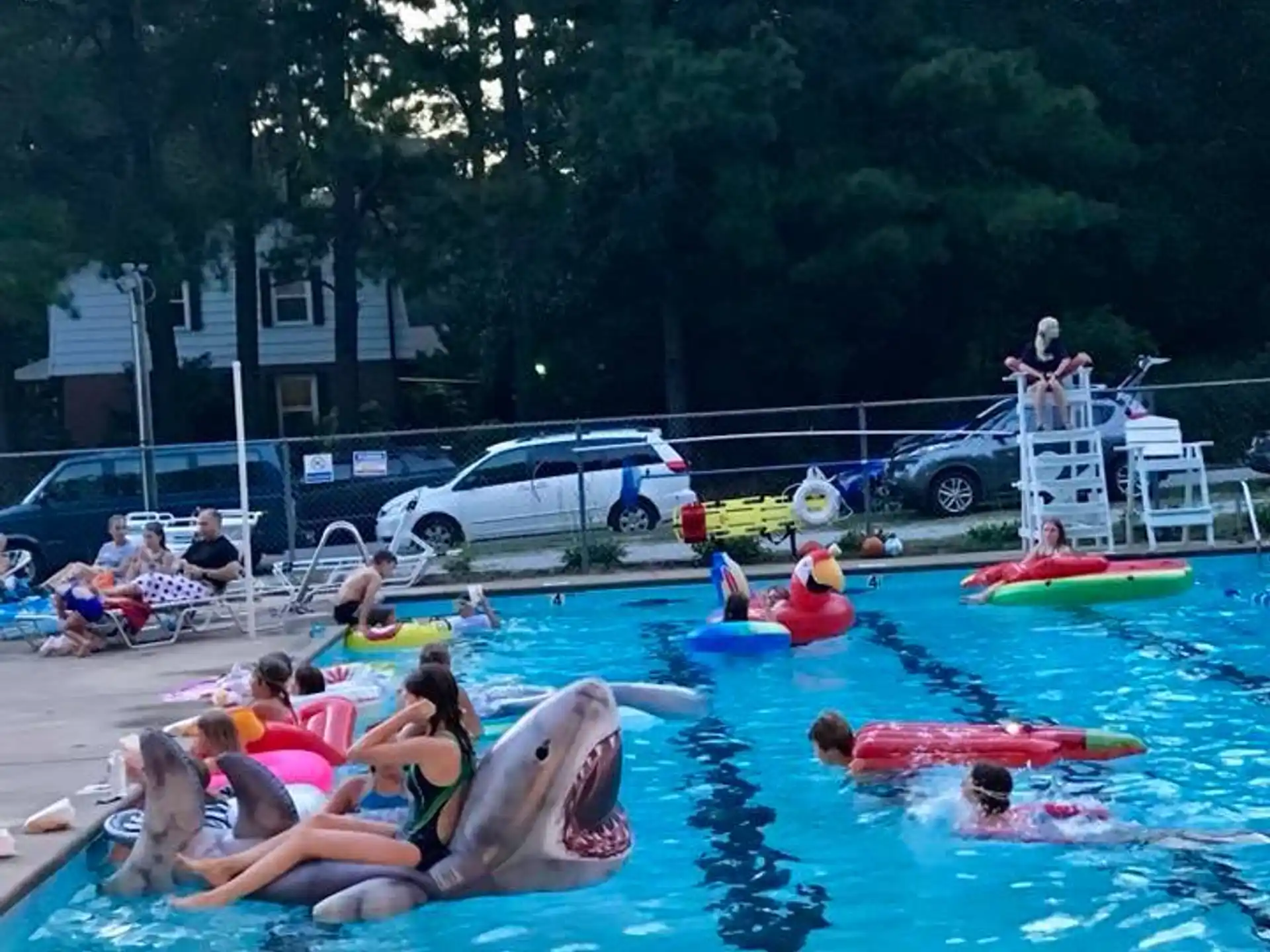 a group of people in a pool