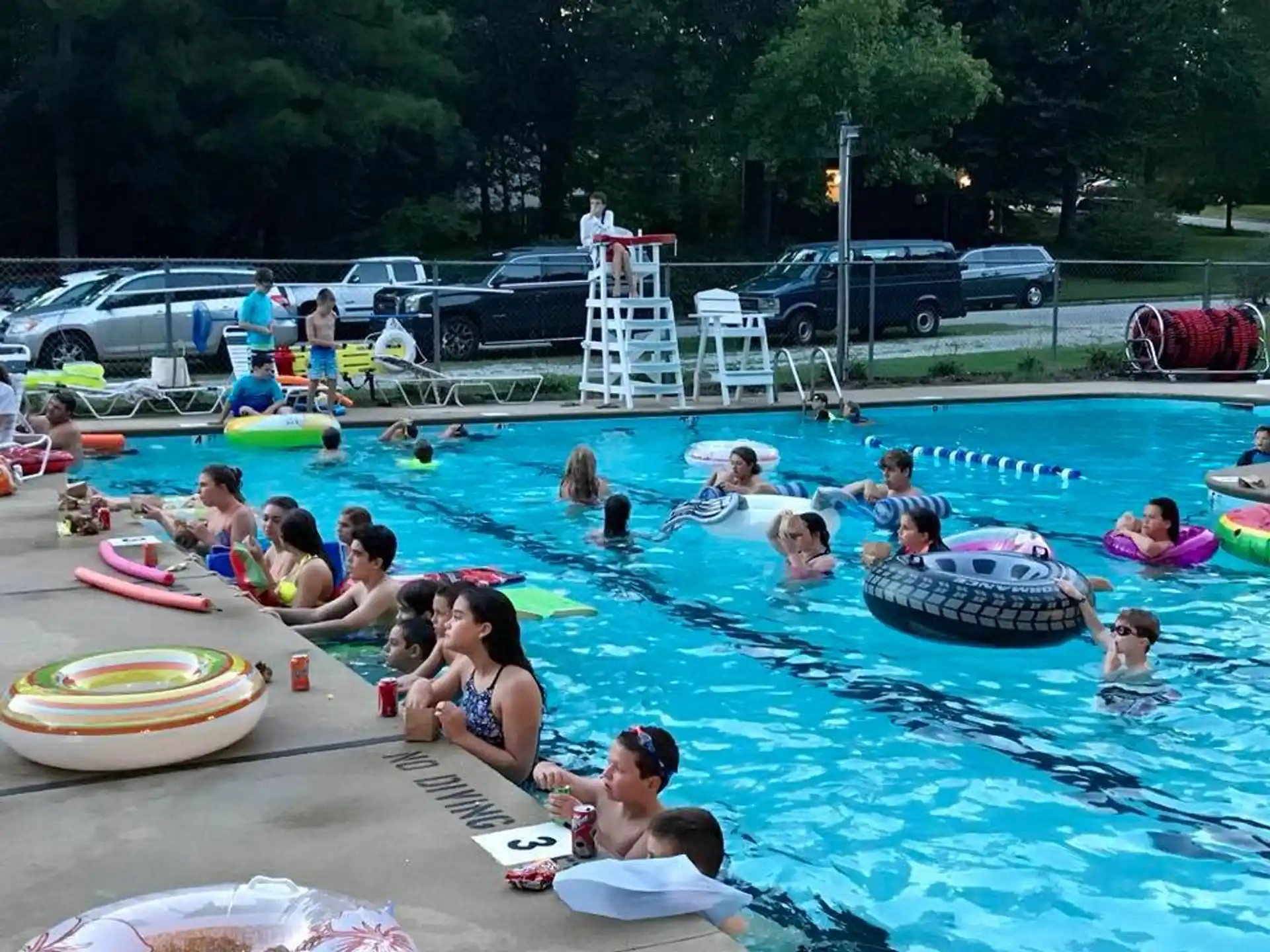 a group of people in a pool