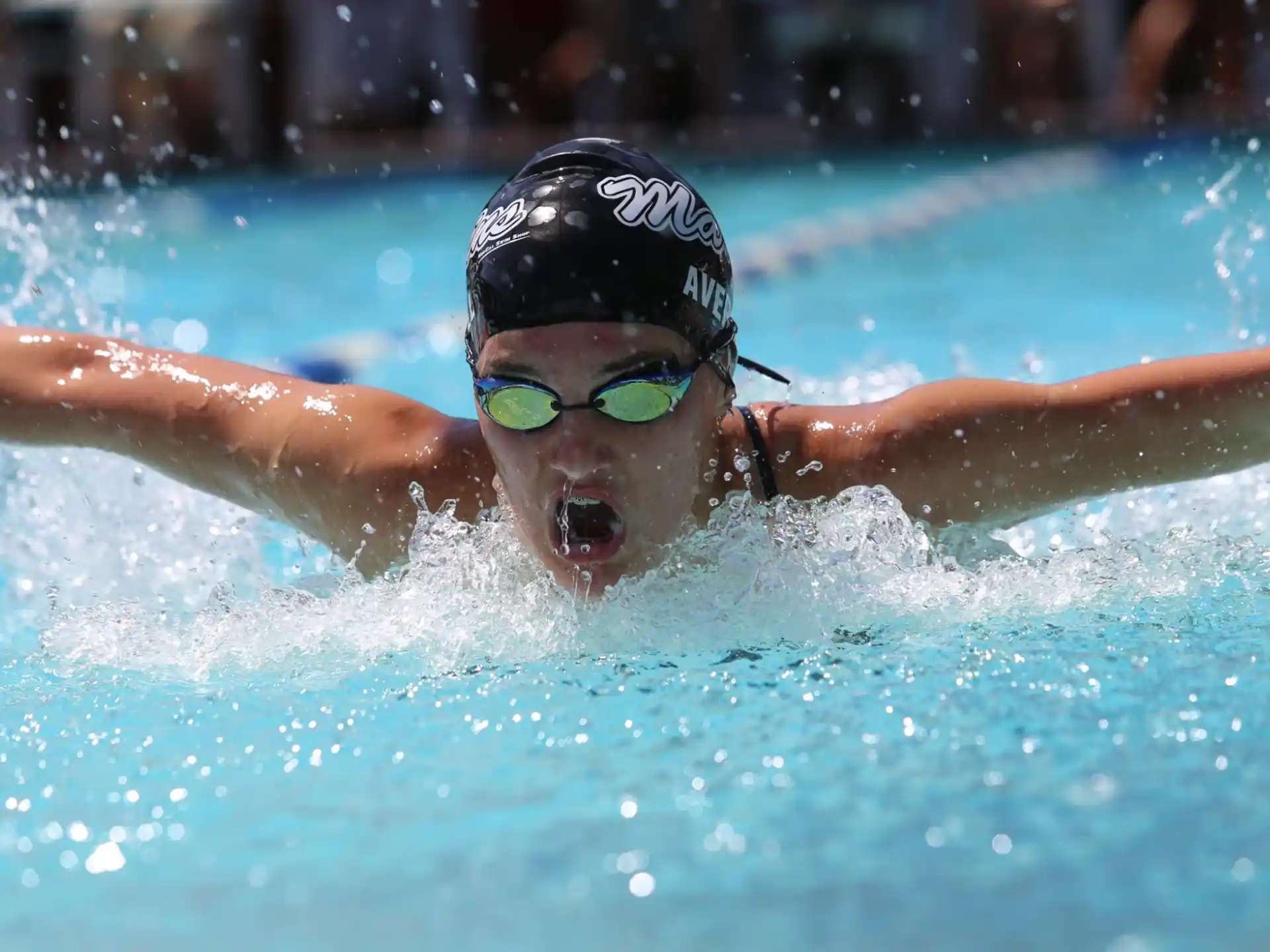 a person swimming in a pool