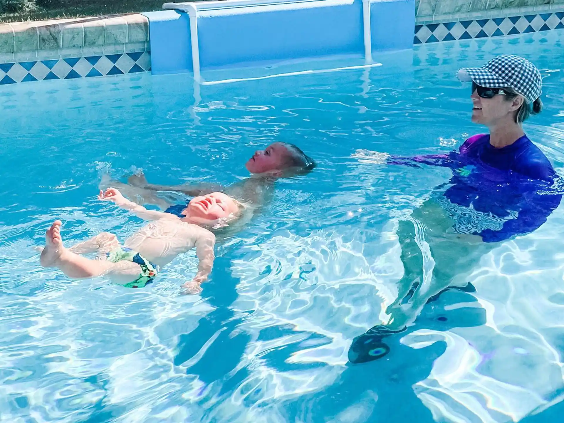 a group of people in a pool