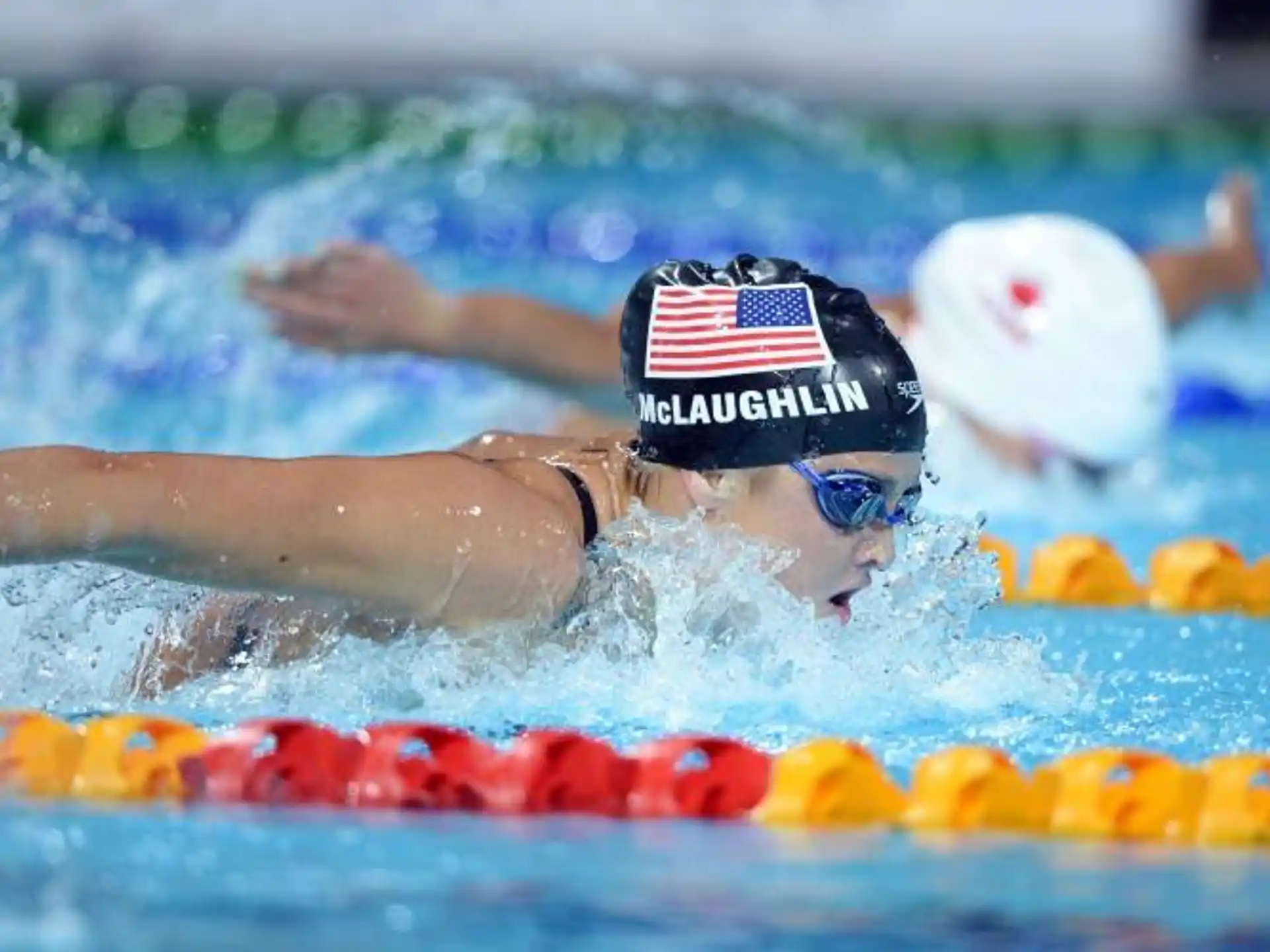 a person swimming in a pool