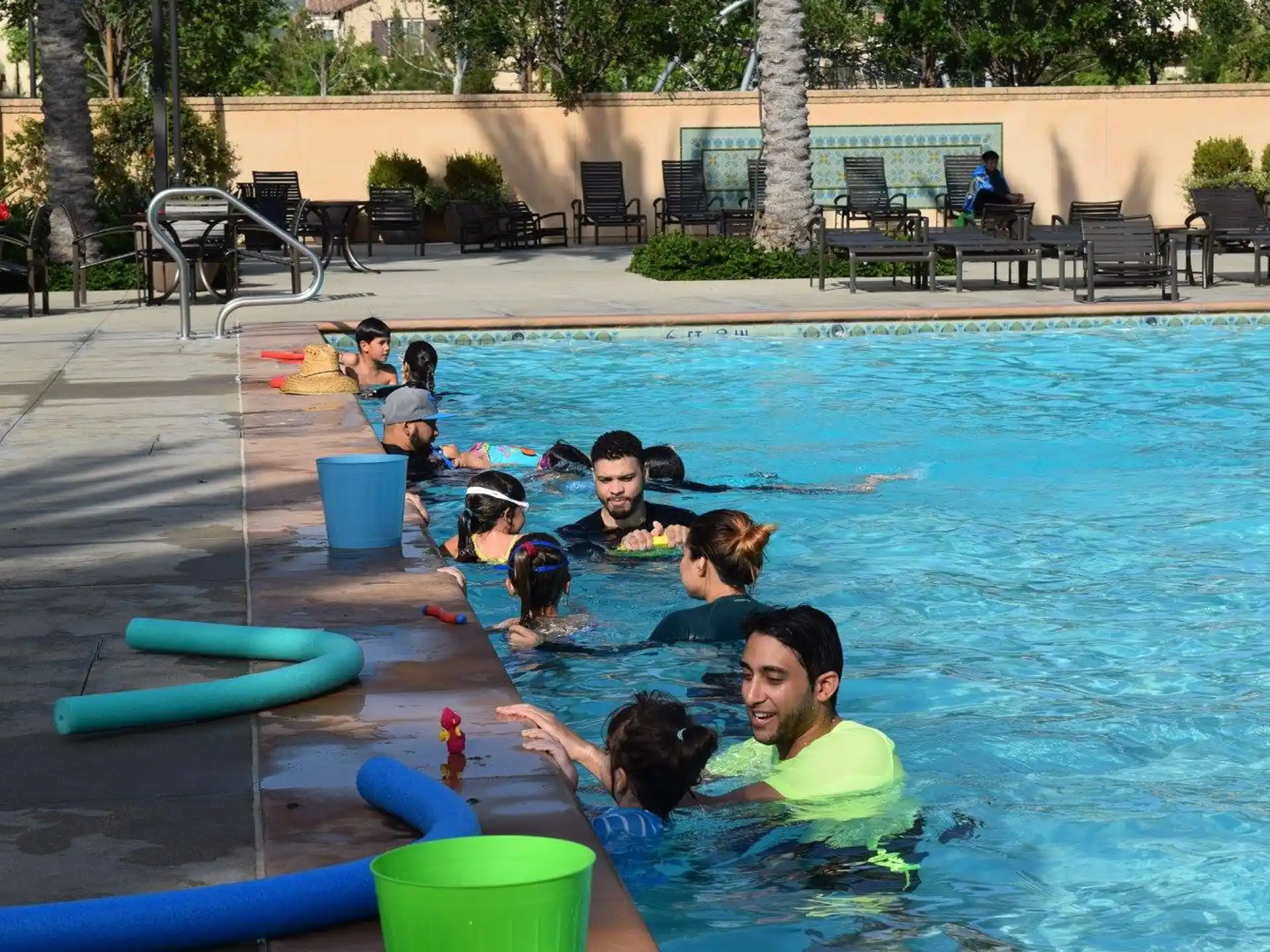 a group of people in a pool