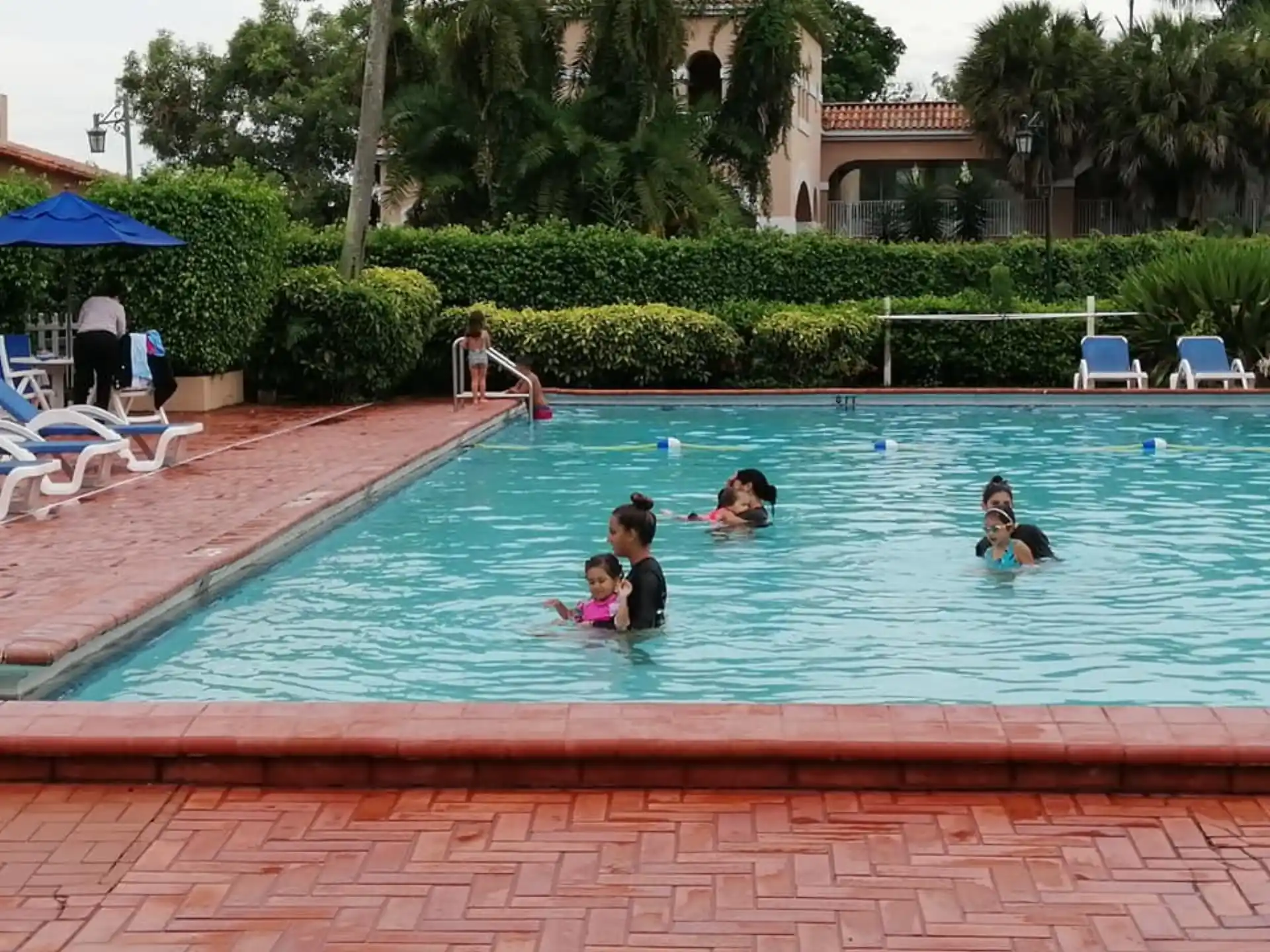 a group of people in a pool