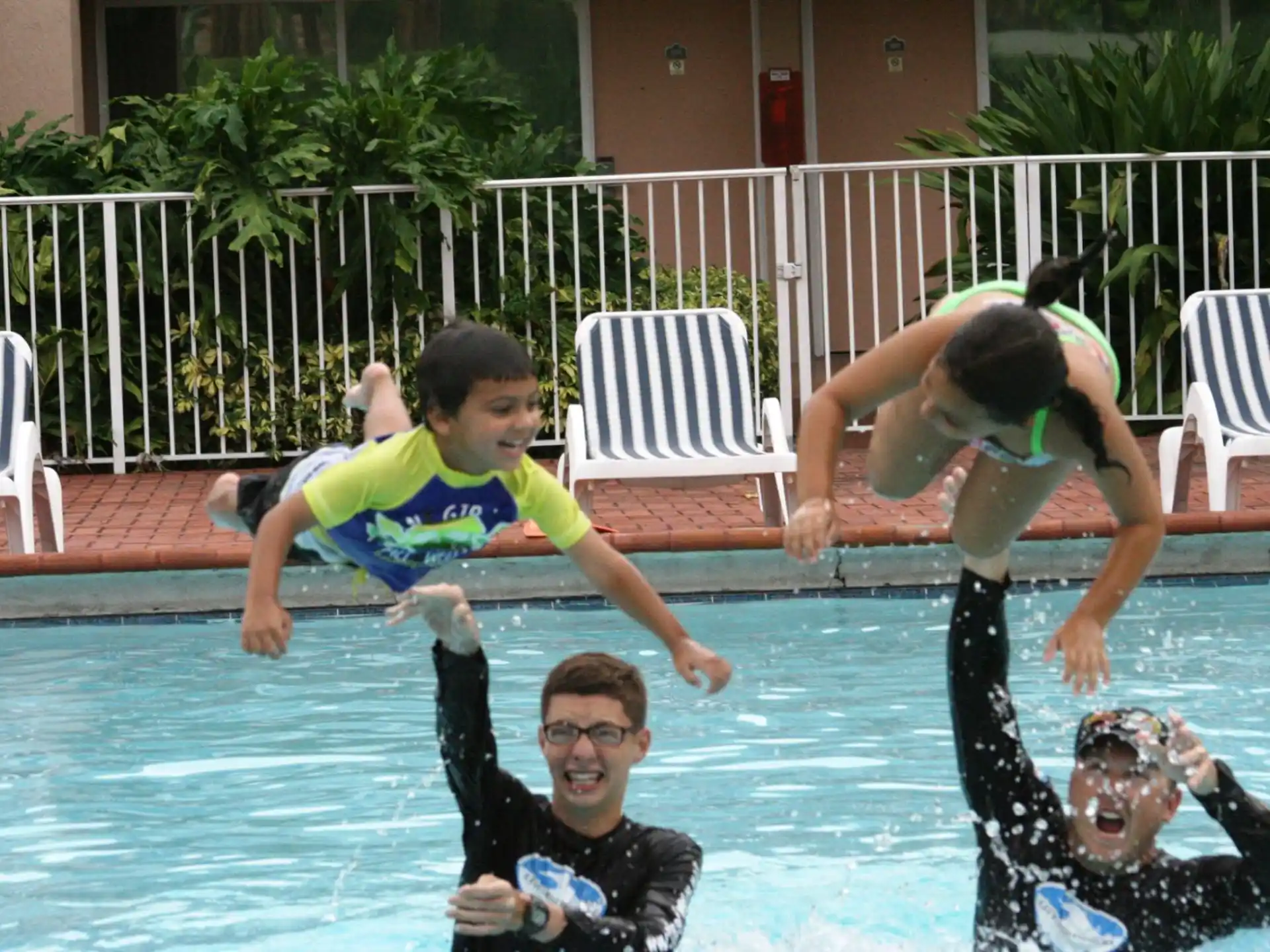 a group of people in a pool
