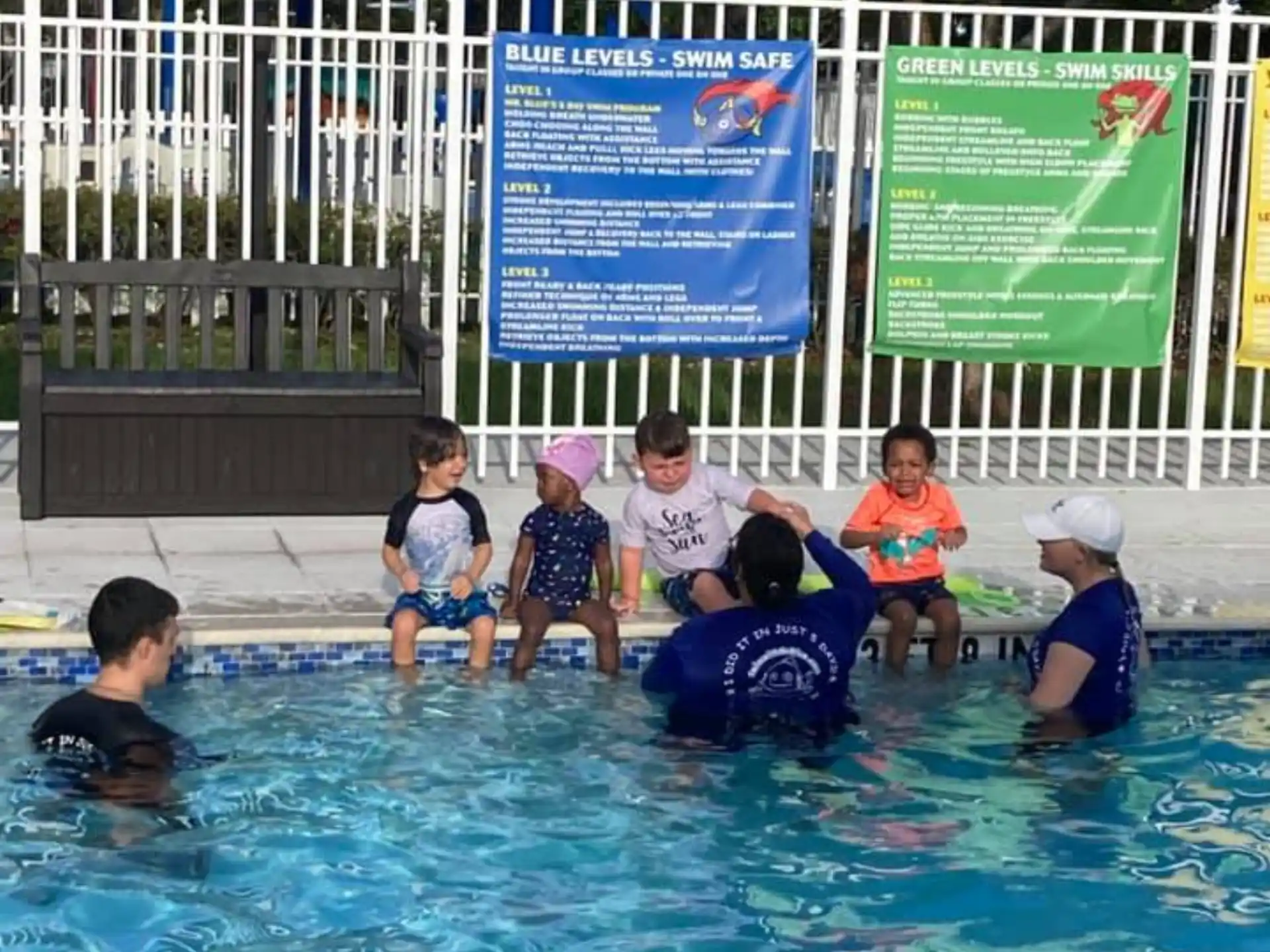 a group of people in a pool