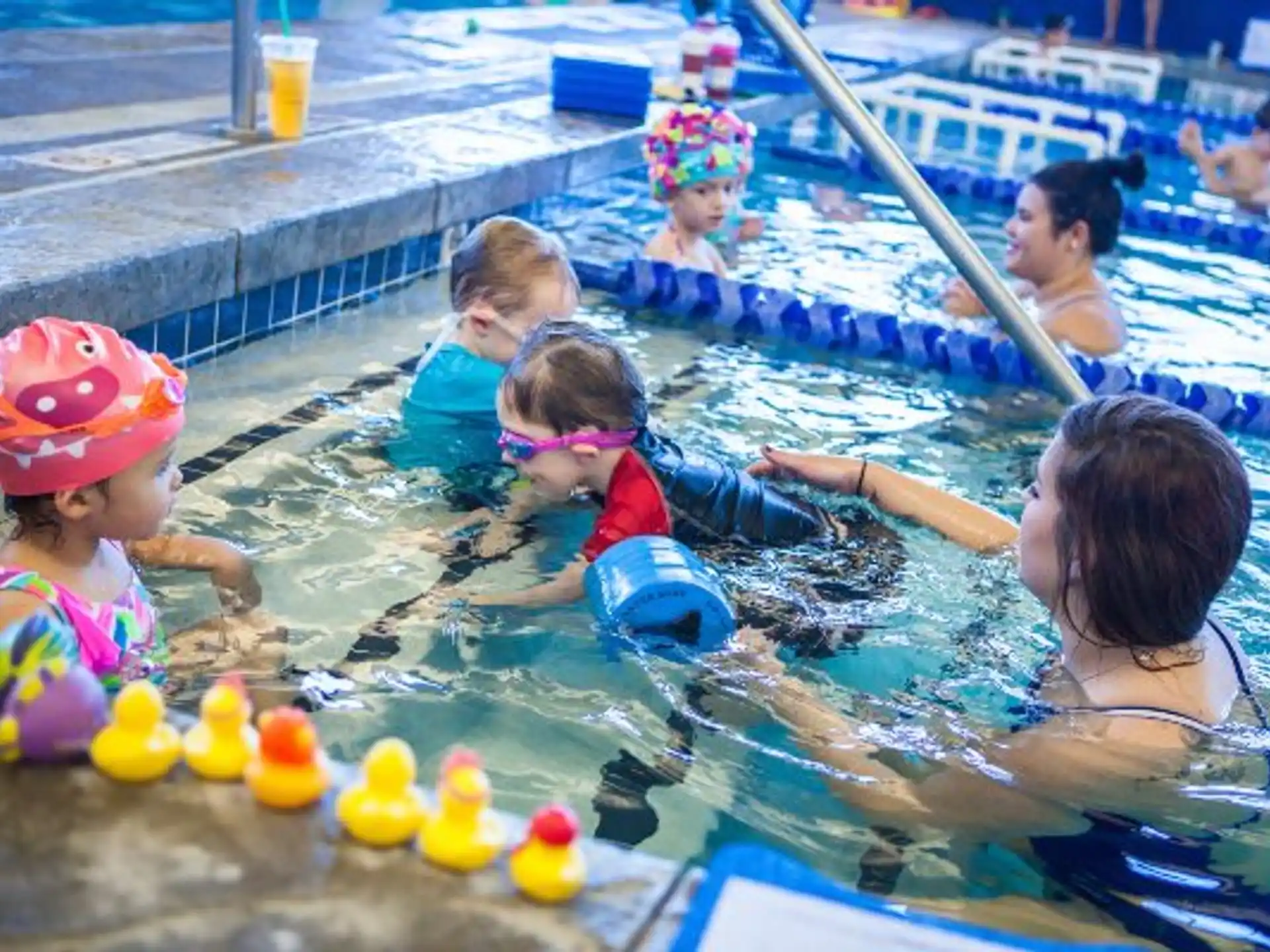 a group of people in a pool