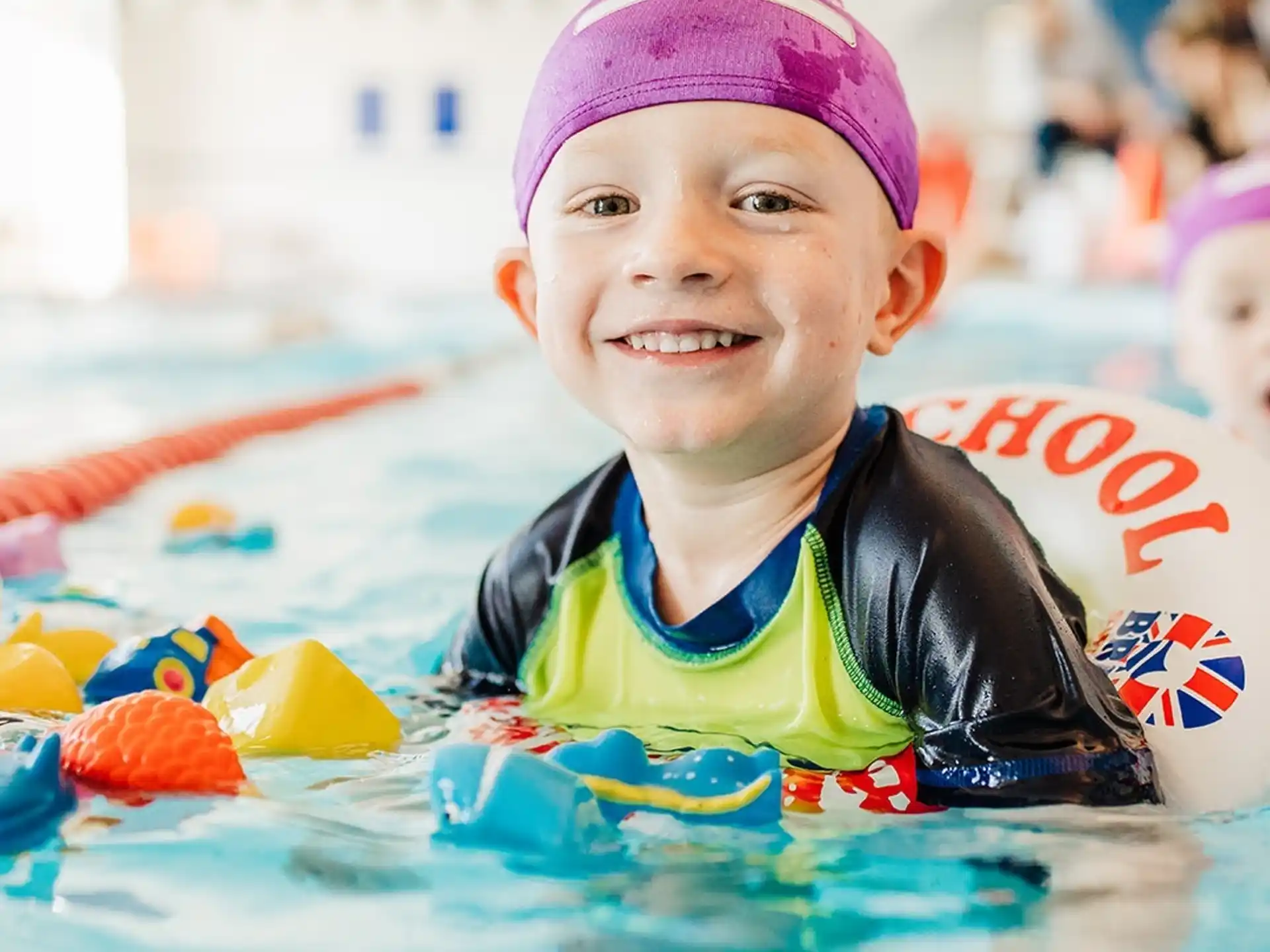 a boy in a pool