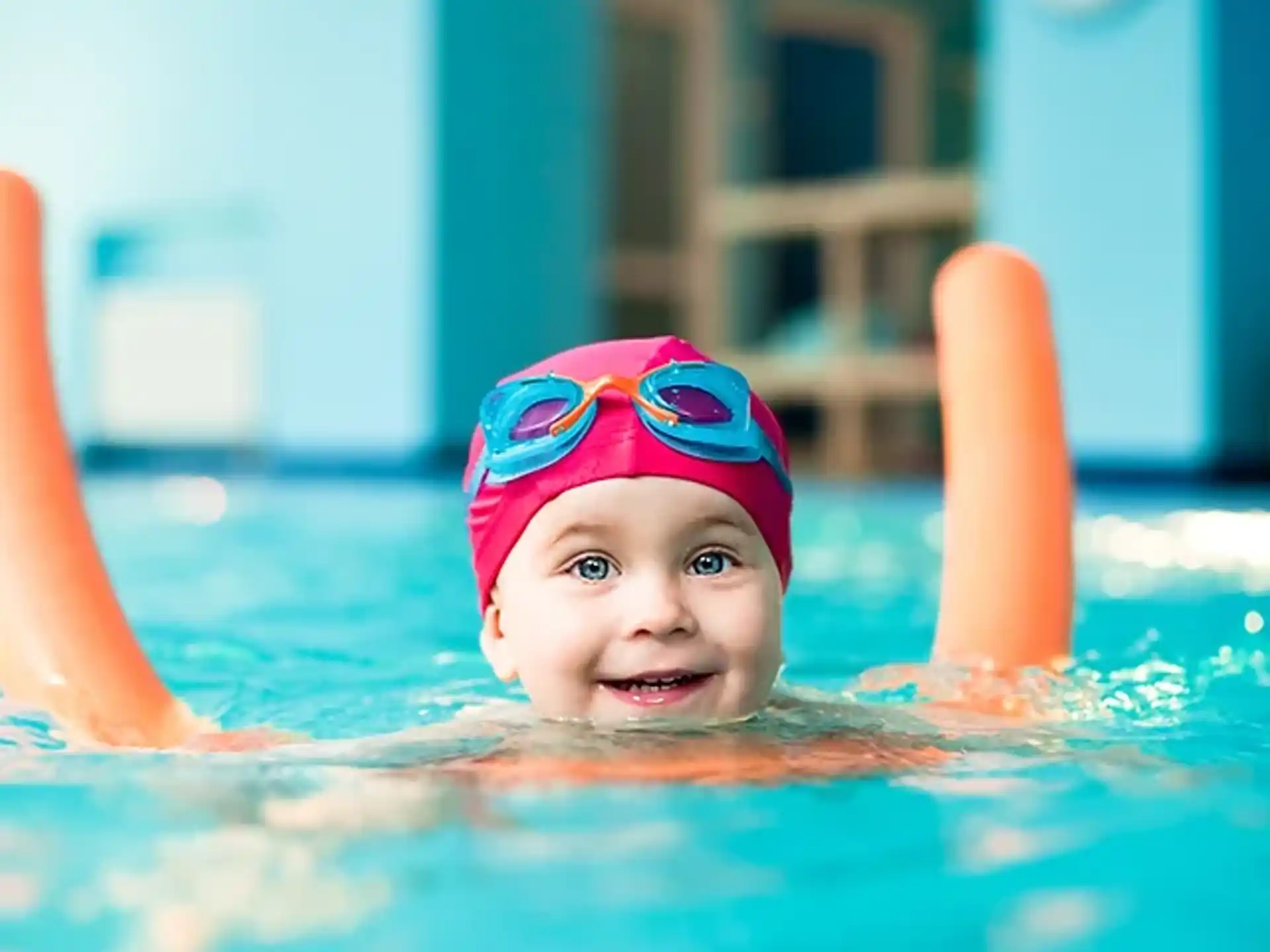 a baby in a pool
