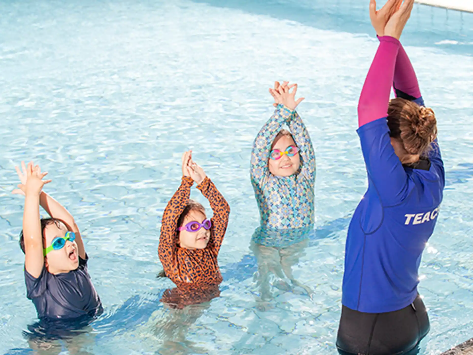 a group of people in the water