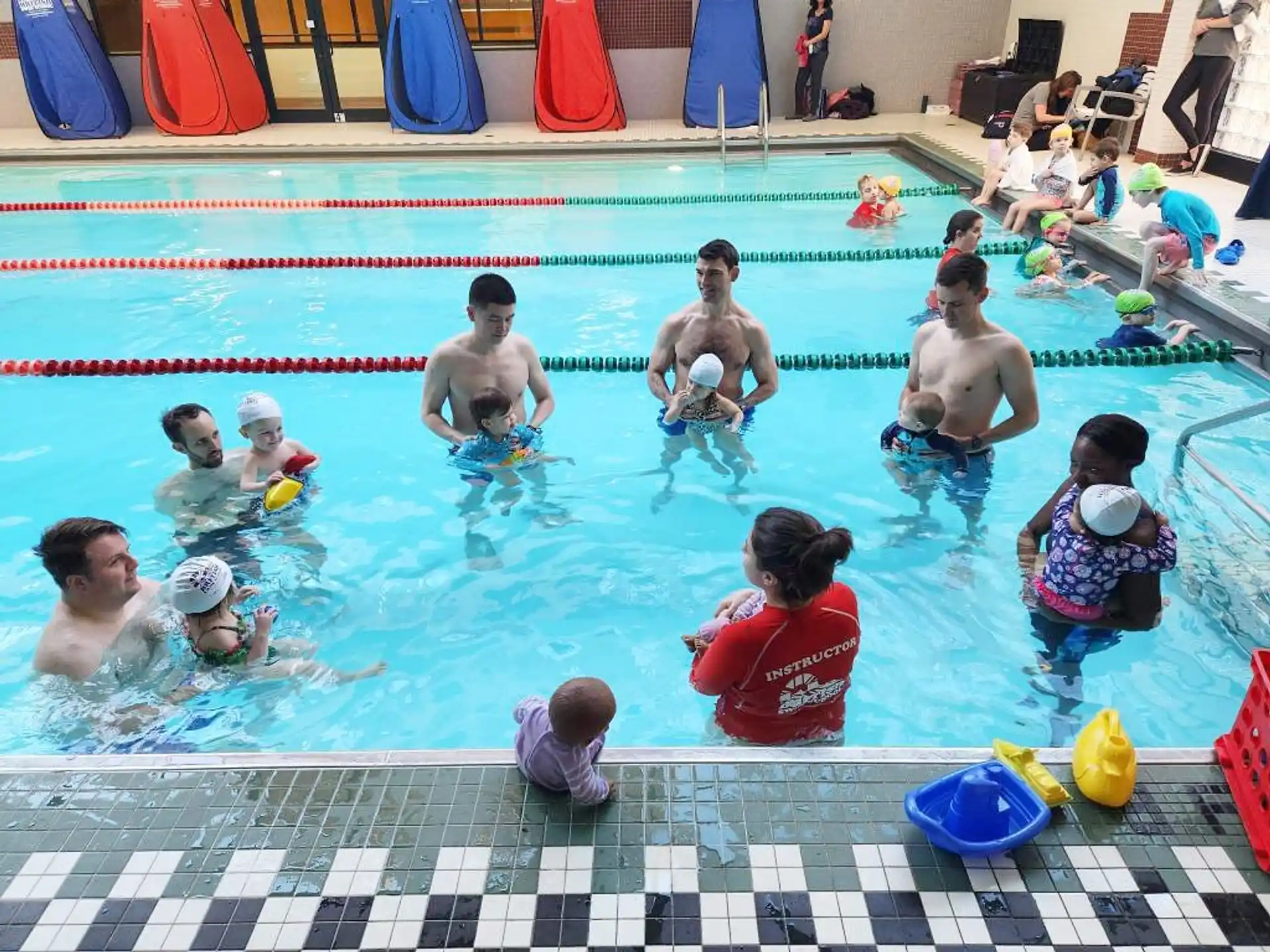 a group of people in a pool