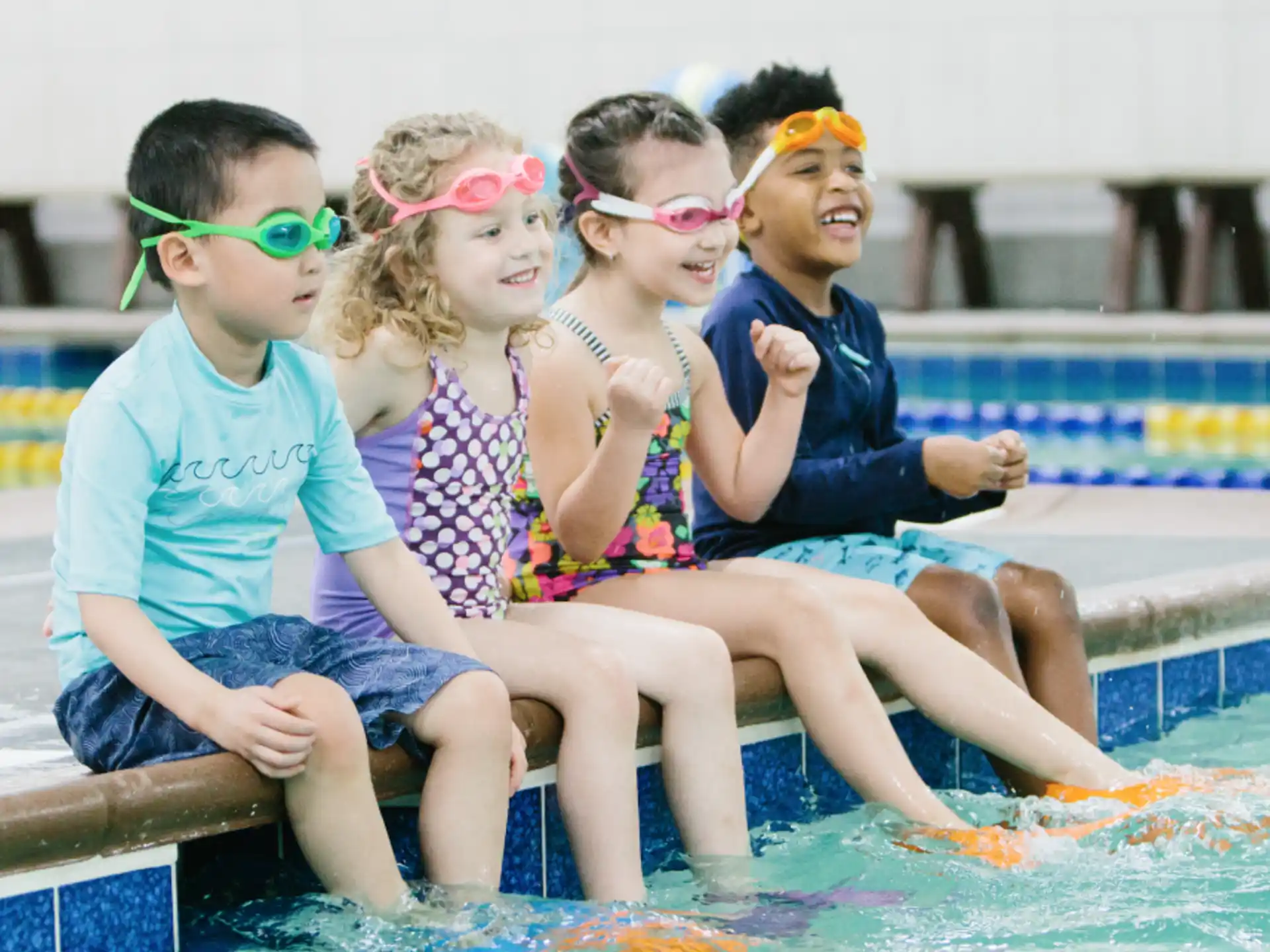 a group of people in a pool