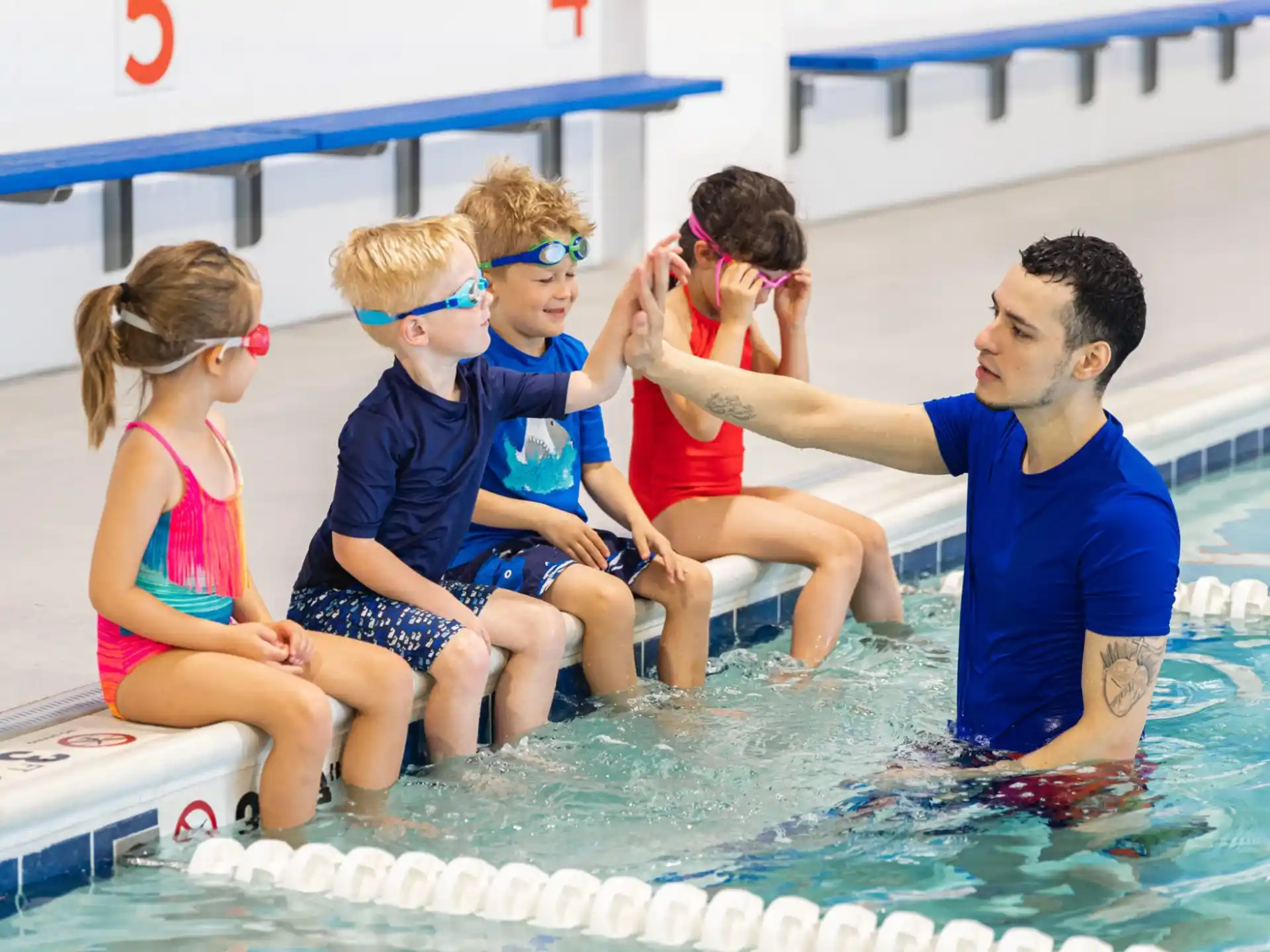 a group of people in a pool