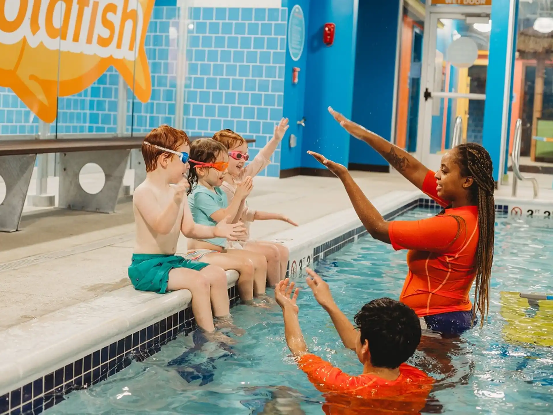 a group of people in a pool