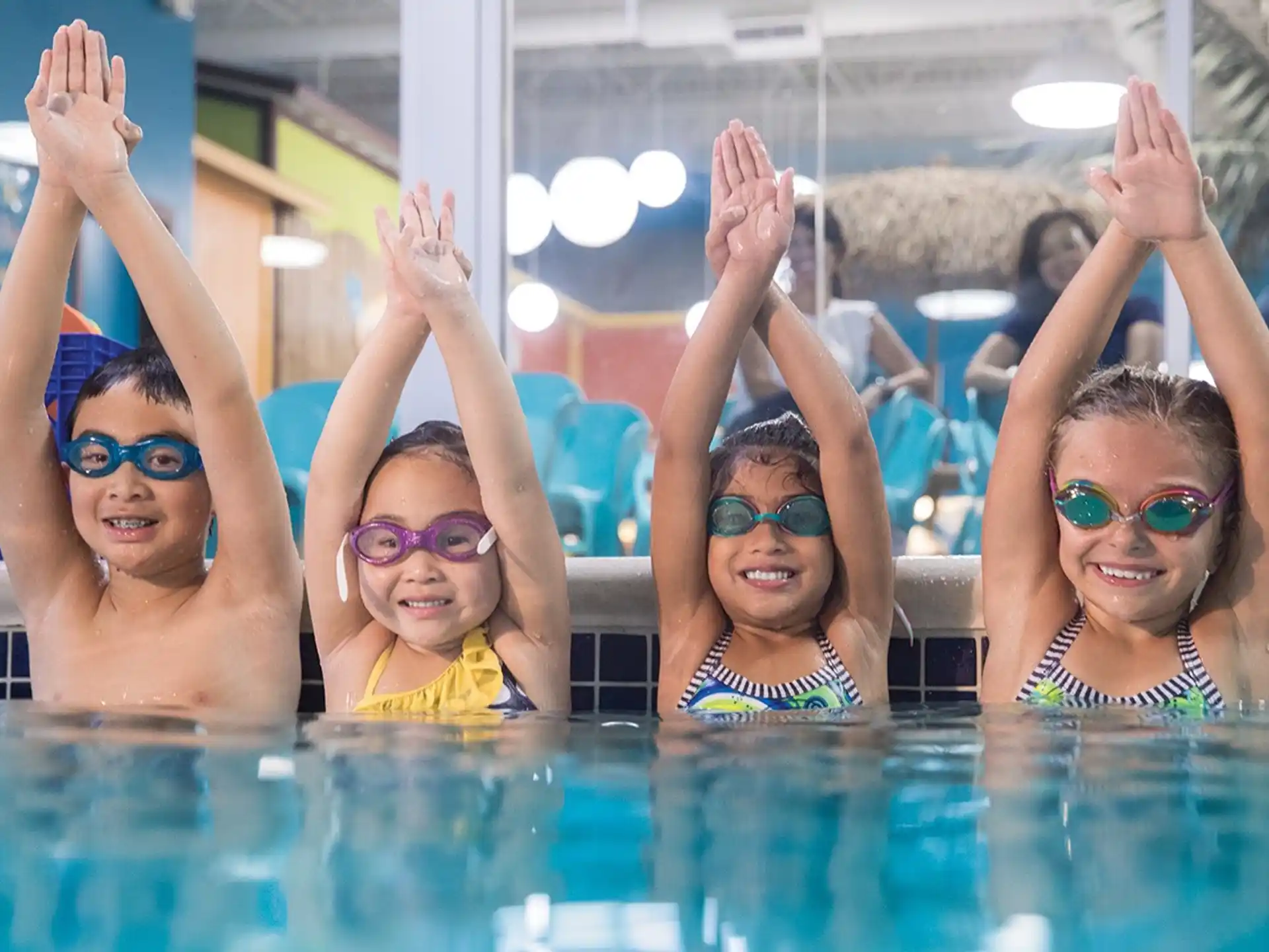 a group of people in a pool