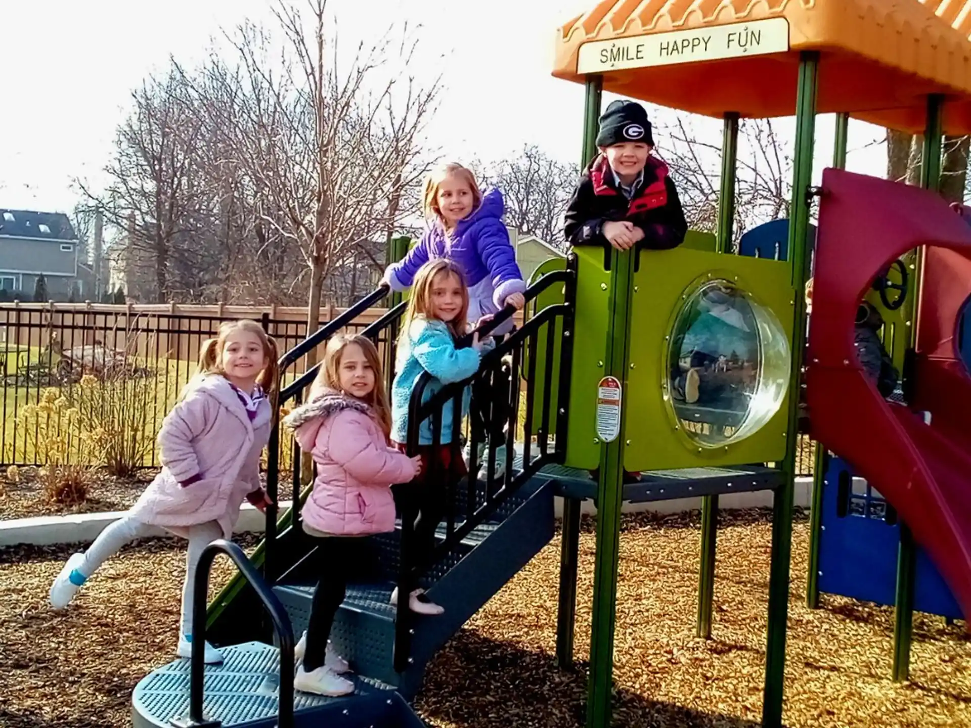 a group of people on a playground