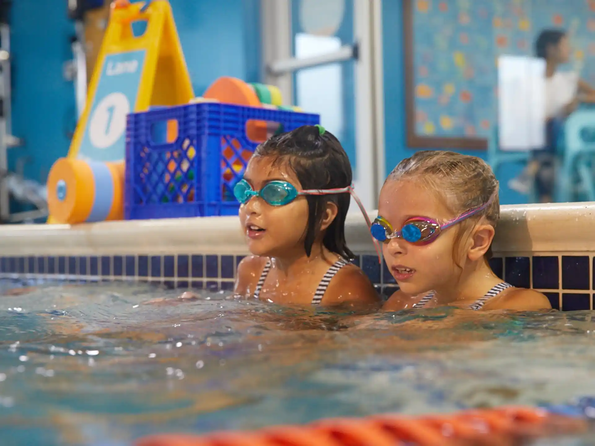 two girls in a pool