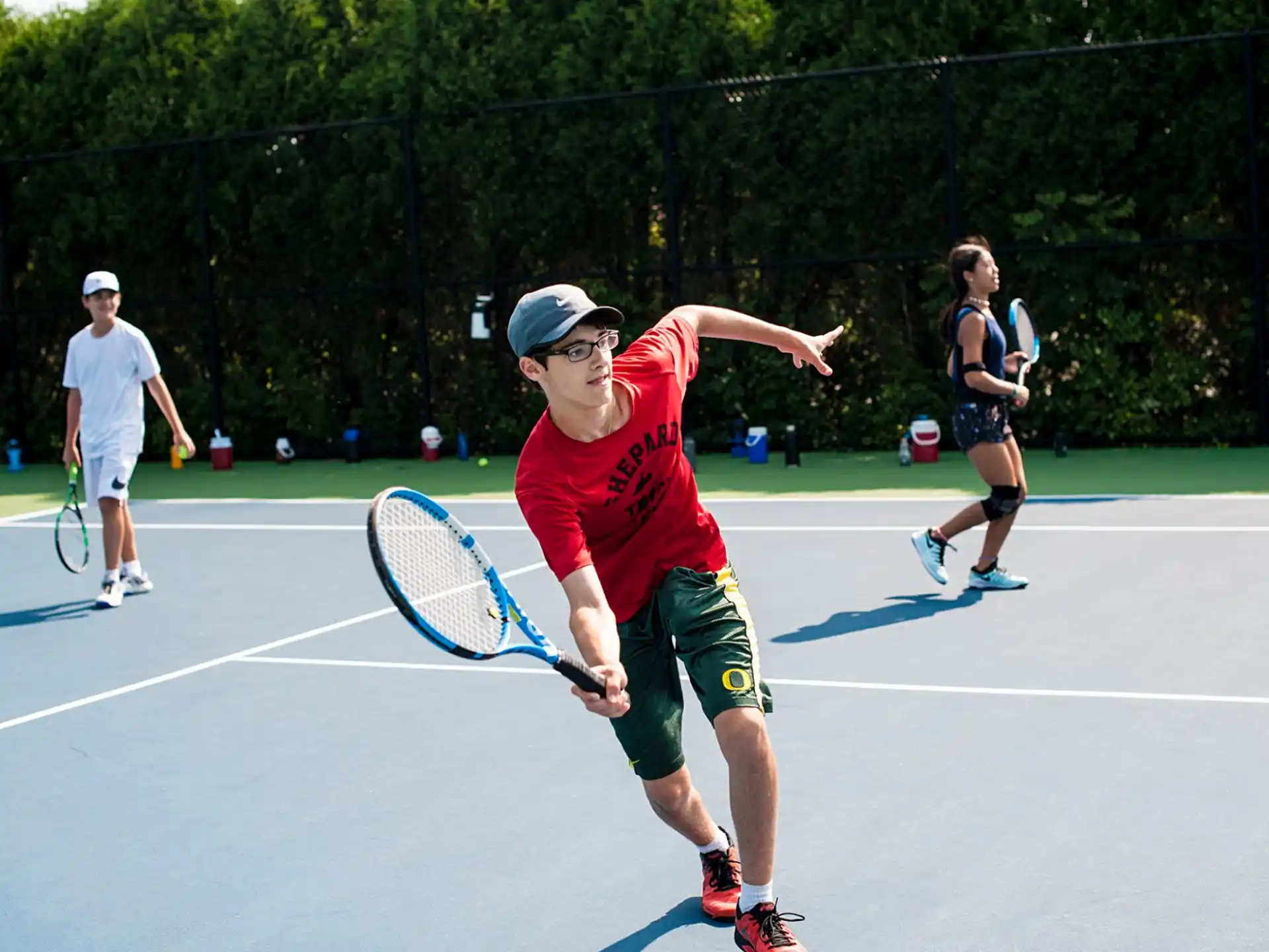 a man hitting a ball with a tennis racket