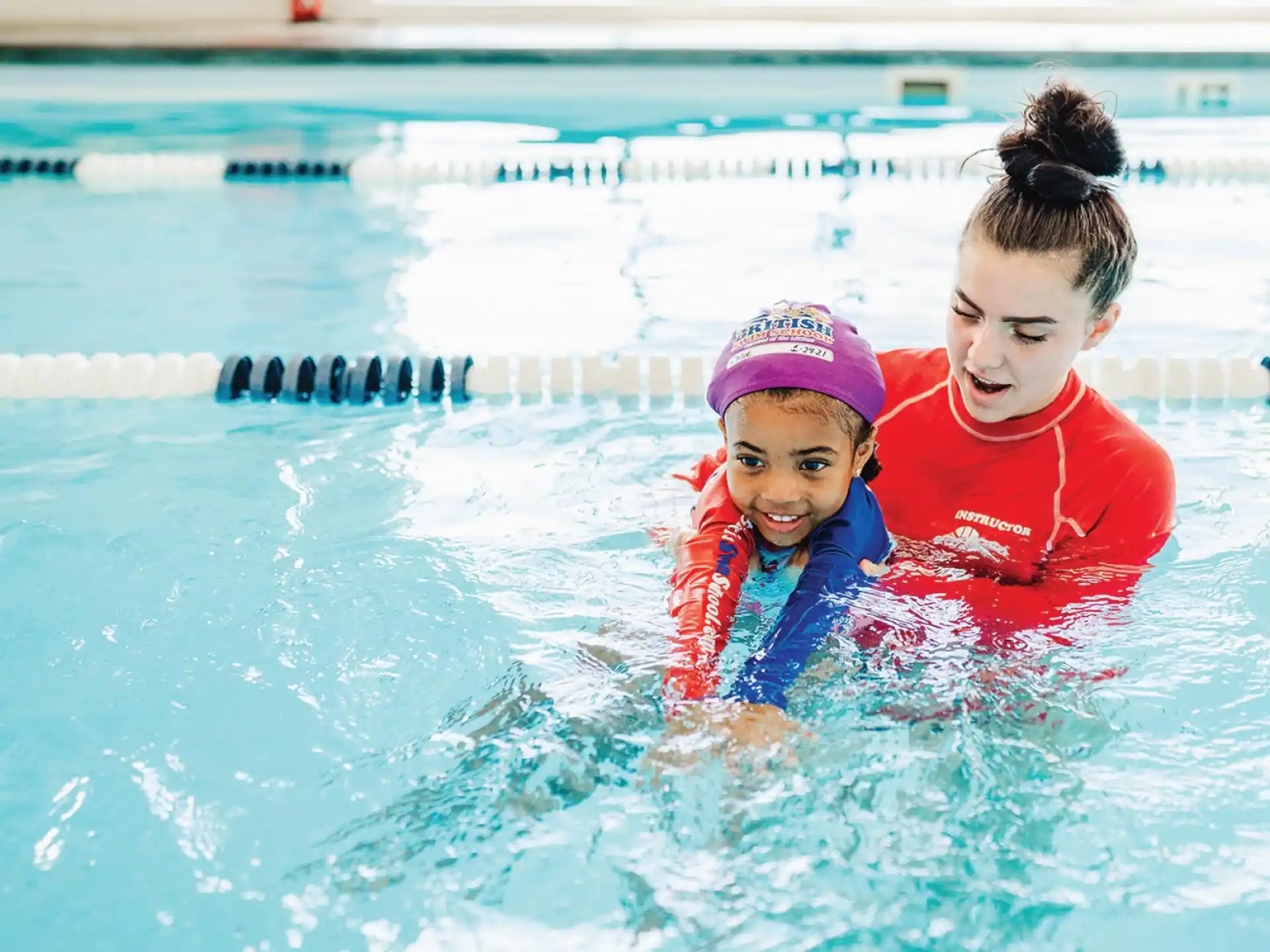 a couple of kids in a pool