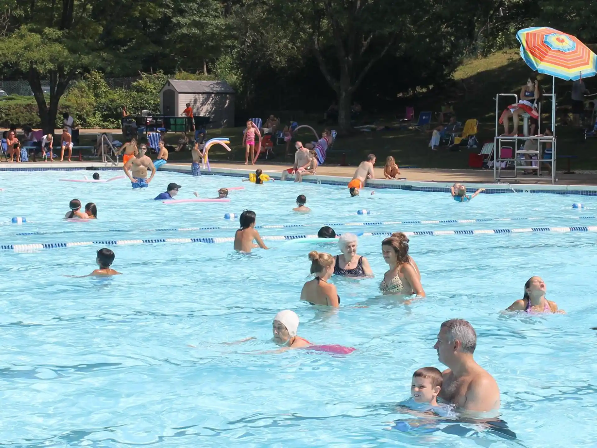 a group of people in a pool