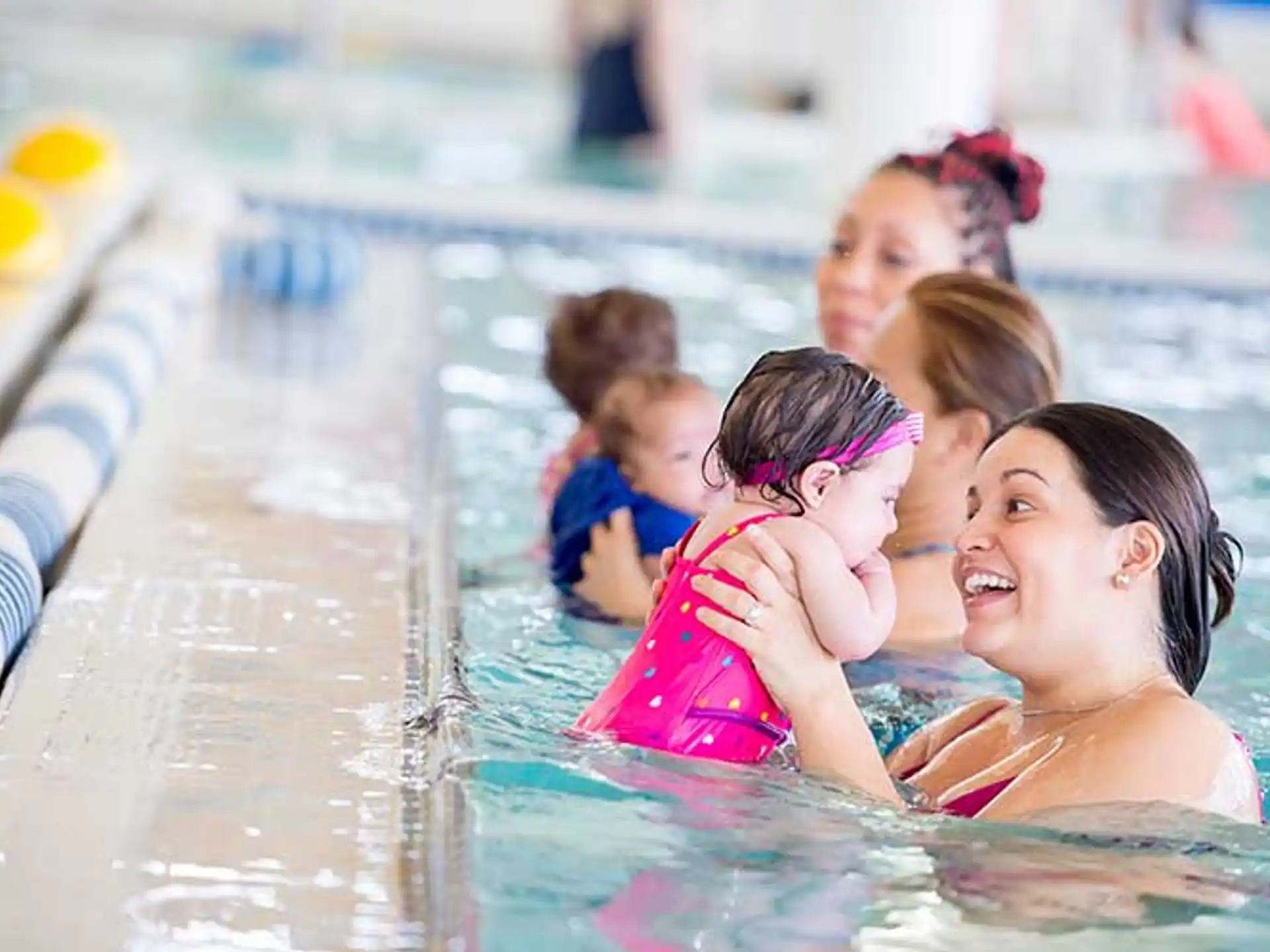 a group of people in a pool