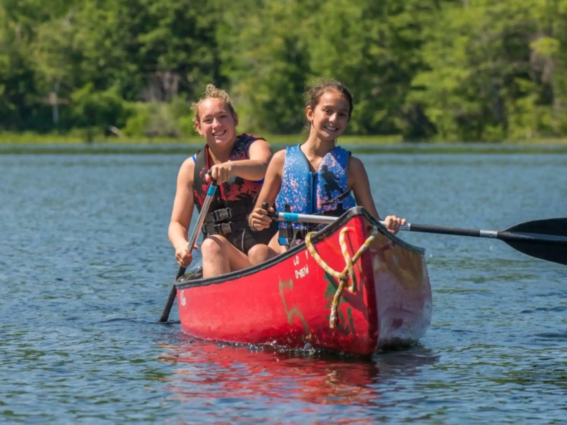 two women in a canoe