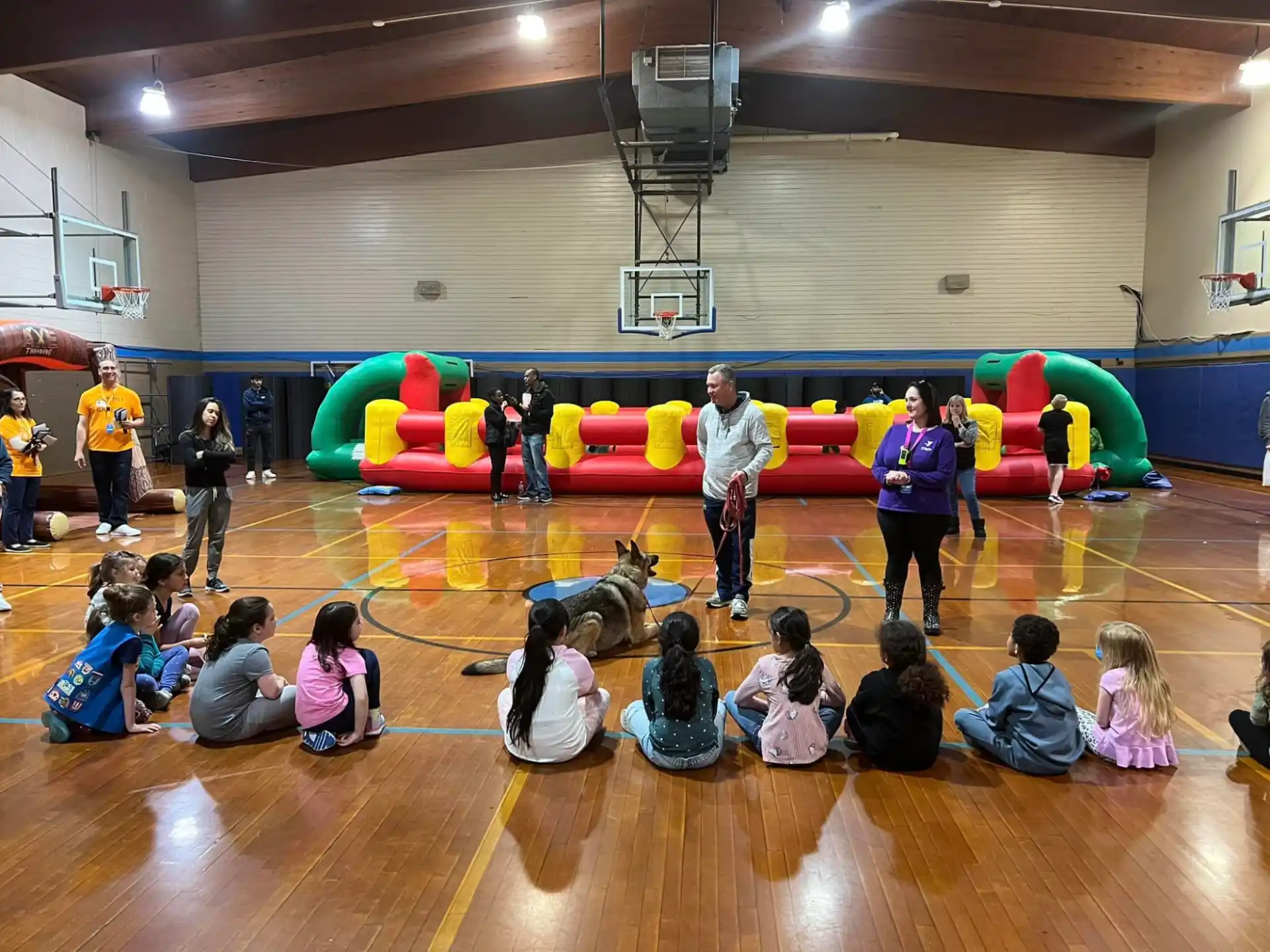 a group of people in a gym