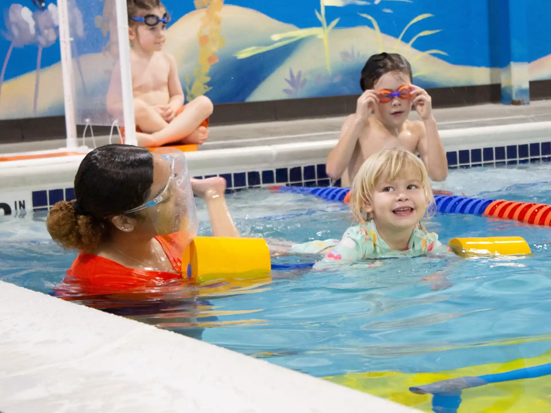 a group of people in a pool
