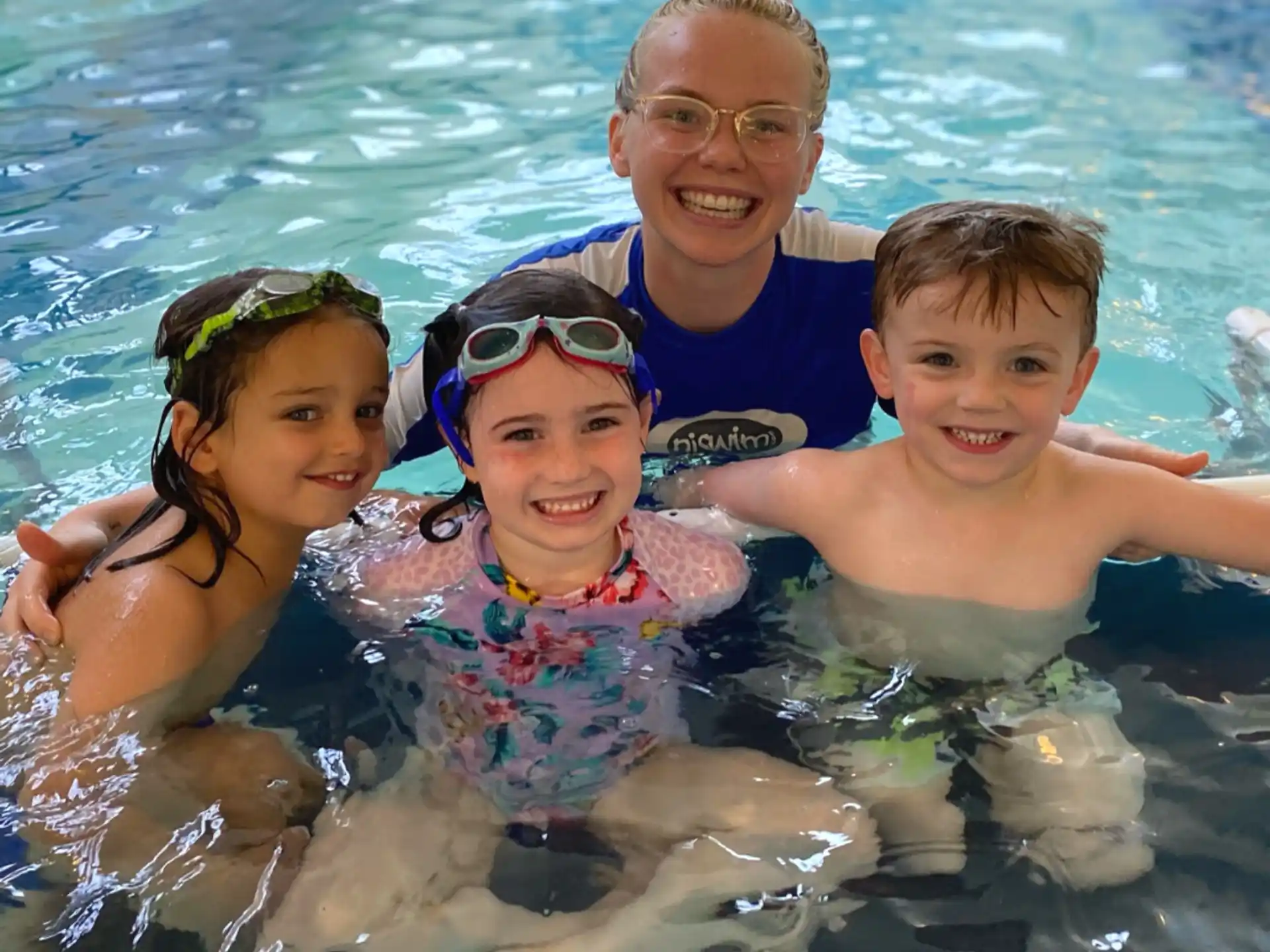 a group of people in a pool